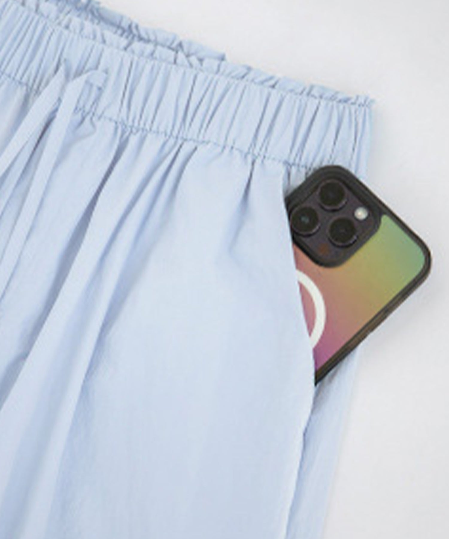 テディショップ Teddyshop レディース リボン付きで韓国っぽ。サイドカットパラシュートカーゴパンツ (サックス) サックス