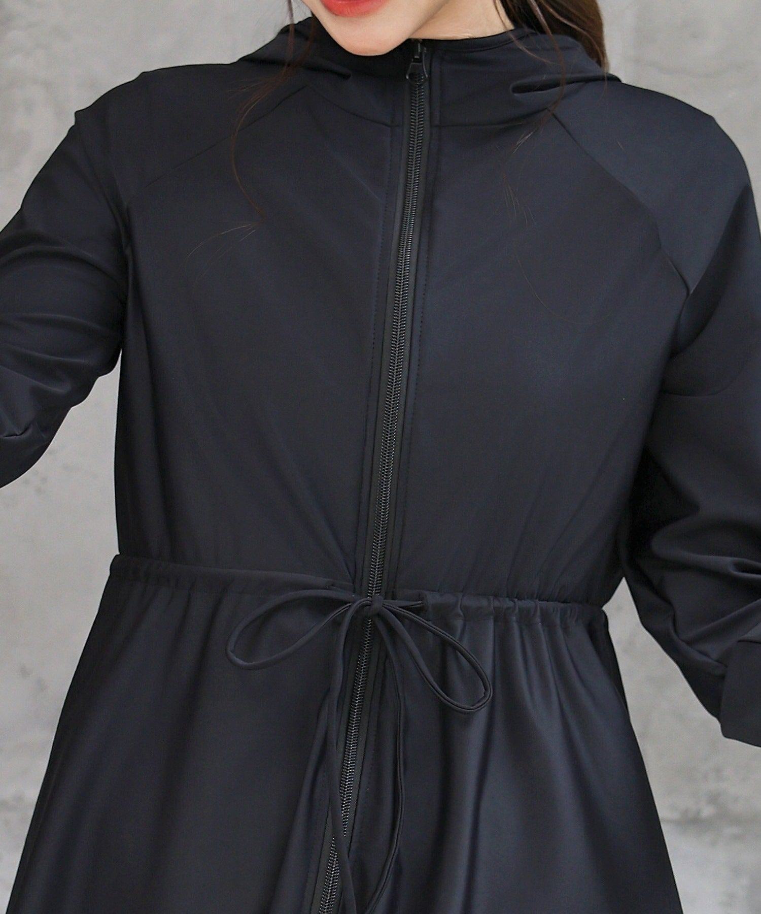 テディショップ Teddyshop 【UVカット率 99.9%以上】レディース水着 長袖フード付きハイネックジップアップ体型カバーラッシュガード (ブラック) ブラック