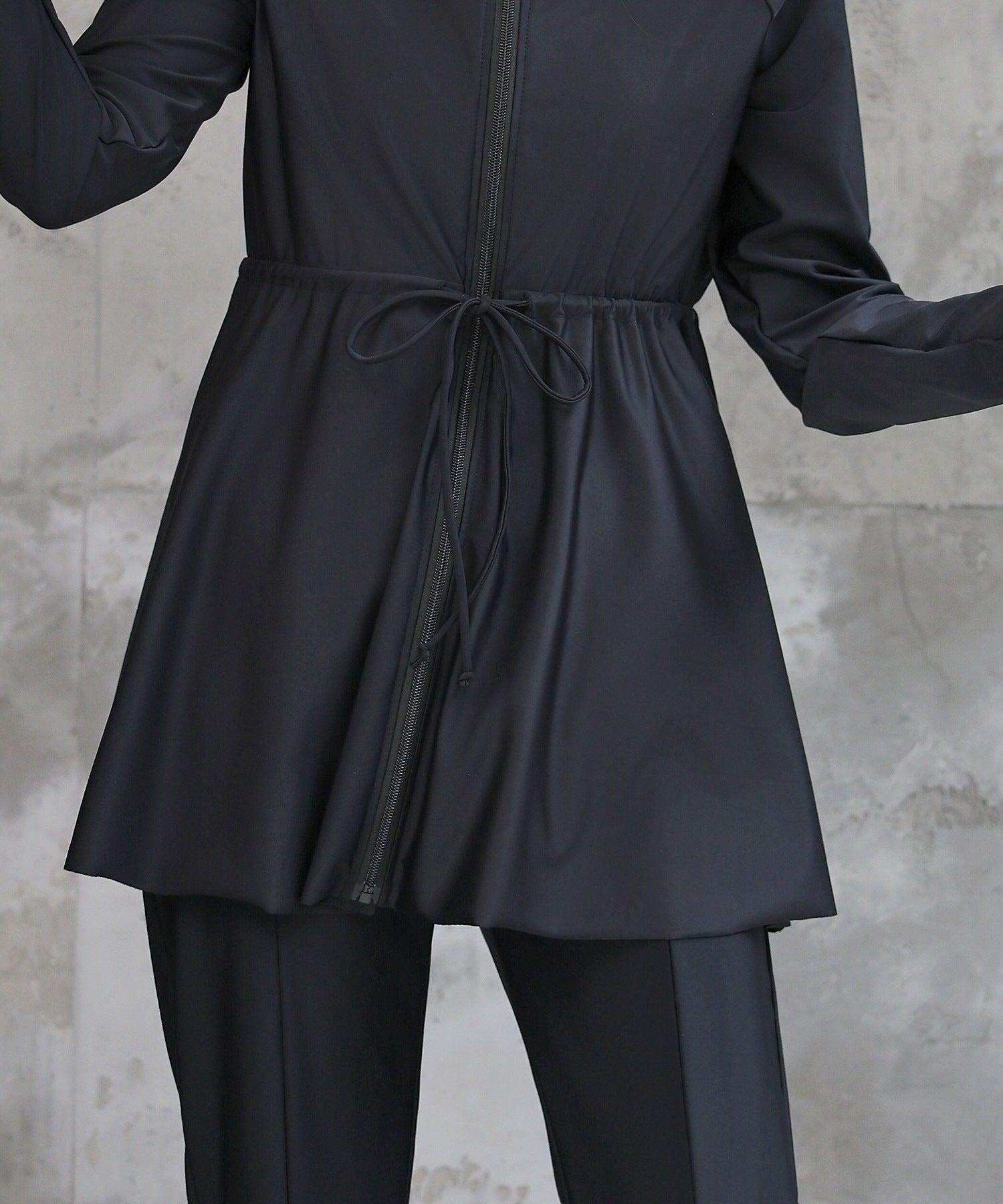 テディショップ Teddyshop 【UVカット率 99.9%以上】レディース水着 長袖フード付きハイネックジップアップ体型カバーラッシュガード (ブラック) ブラック