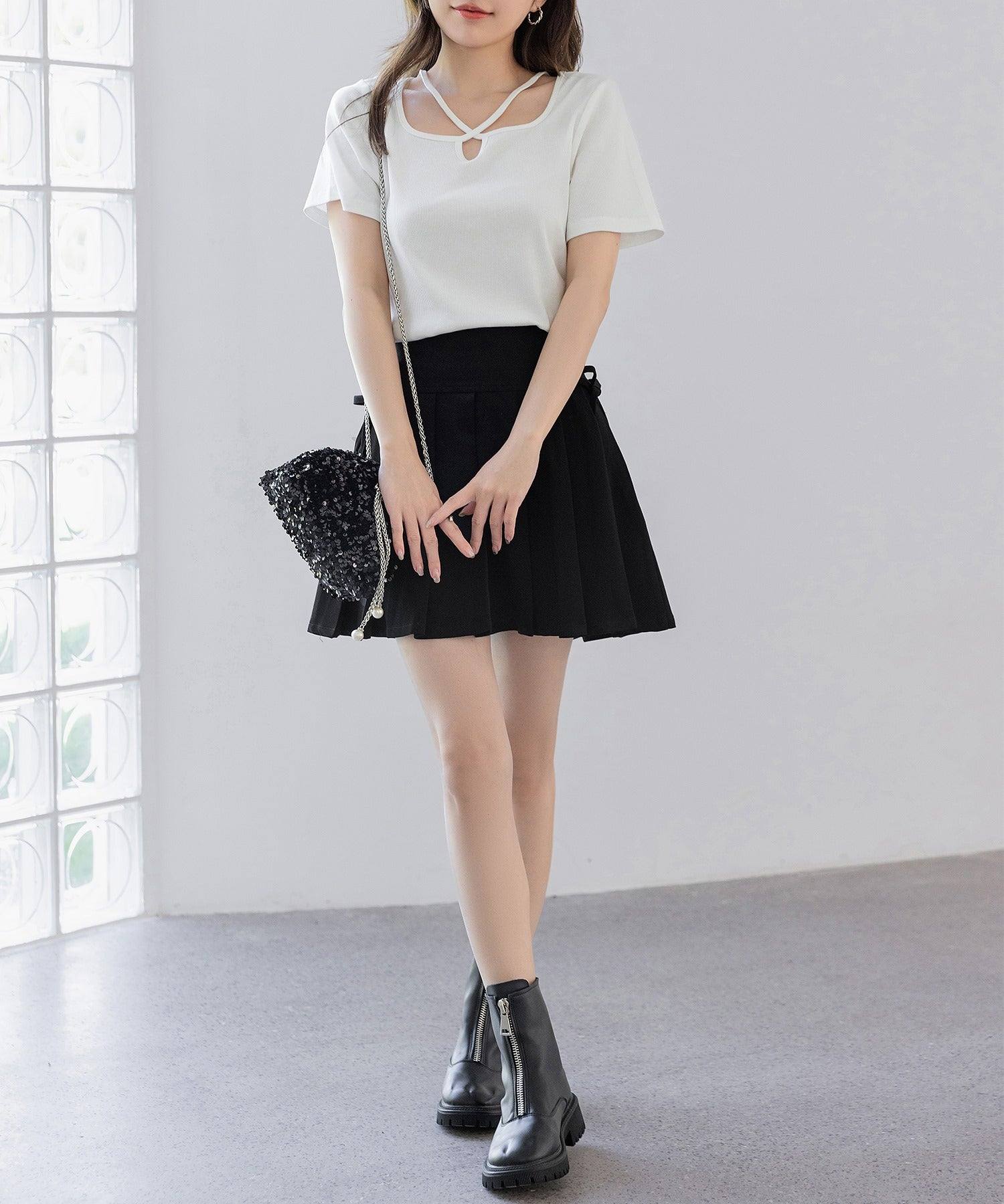 テディショップ Teddyshop レディース デコルテきれい魅せ。半袖クロスネックリブトップス (ホワイト) ホワイト