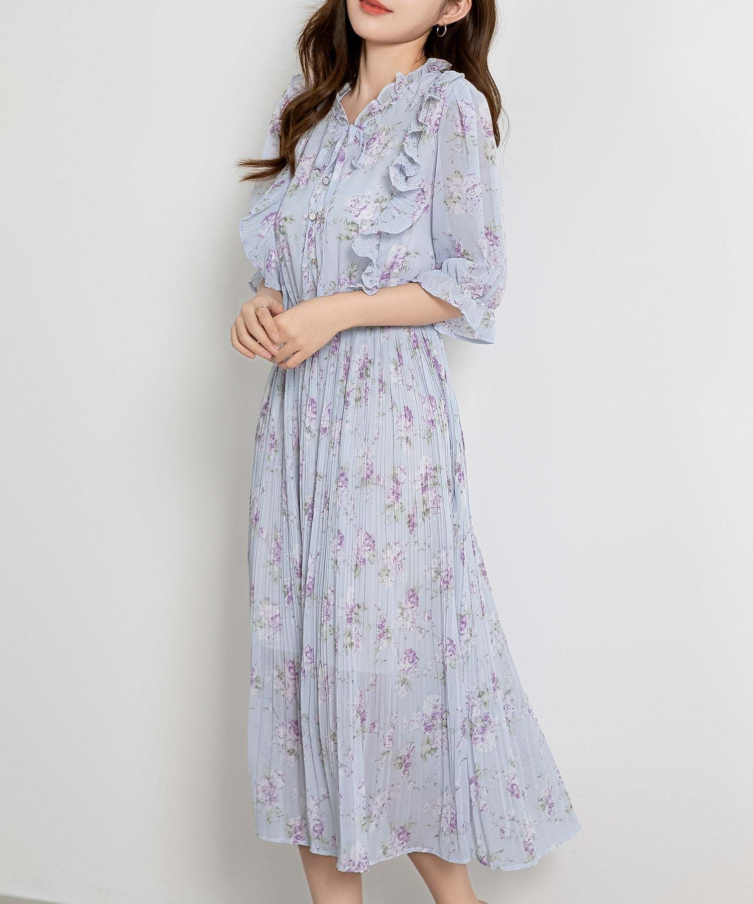 テディショップ Teddyshop レディース バルーンスリーブリボンフリルワンピース (ブルー) ブルー