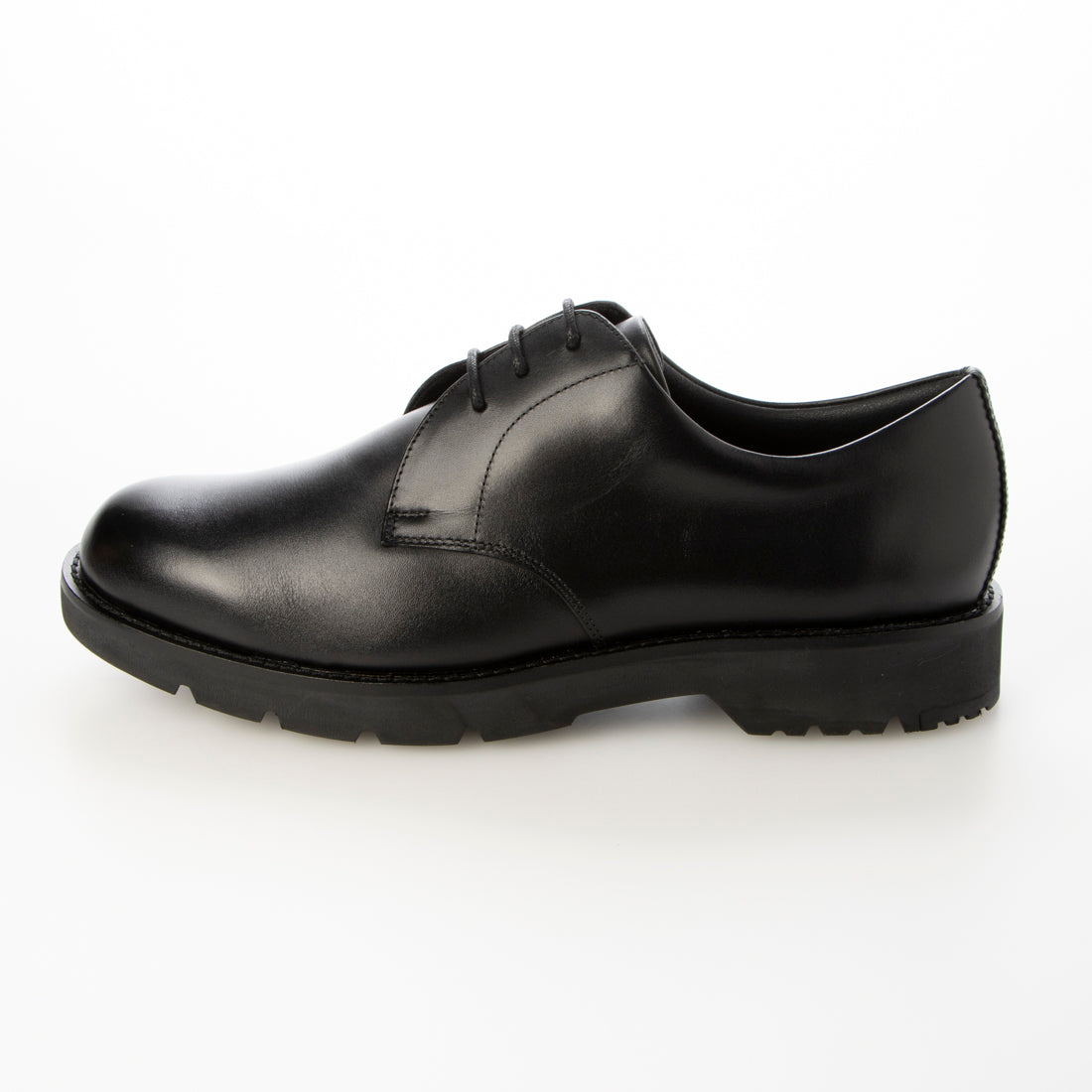 スリムフィット | ミニマルデザイン×ラギッド厚底 | プレーントウ ブラック