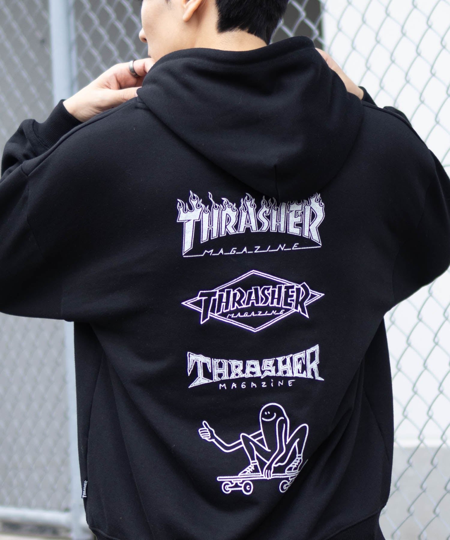 THRASHER BLACK LABEL フーディー M ブラック THRASHER Logo Hoodie
