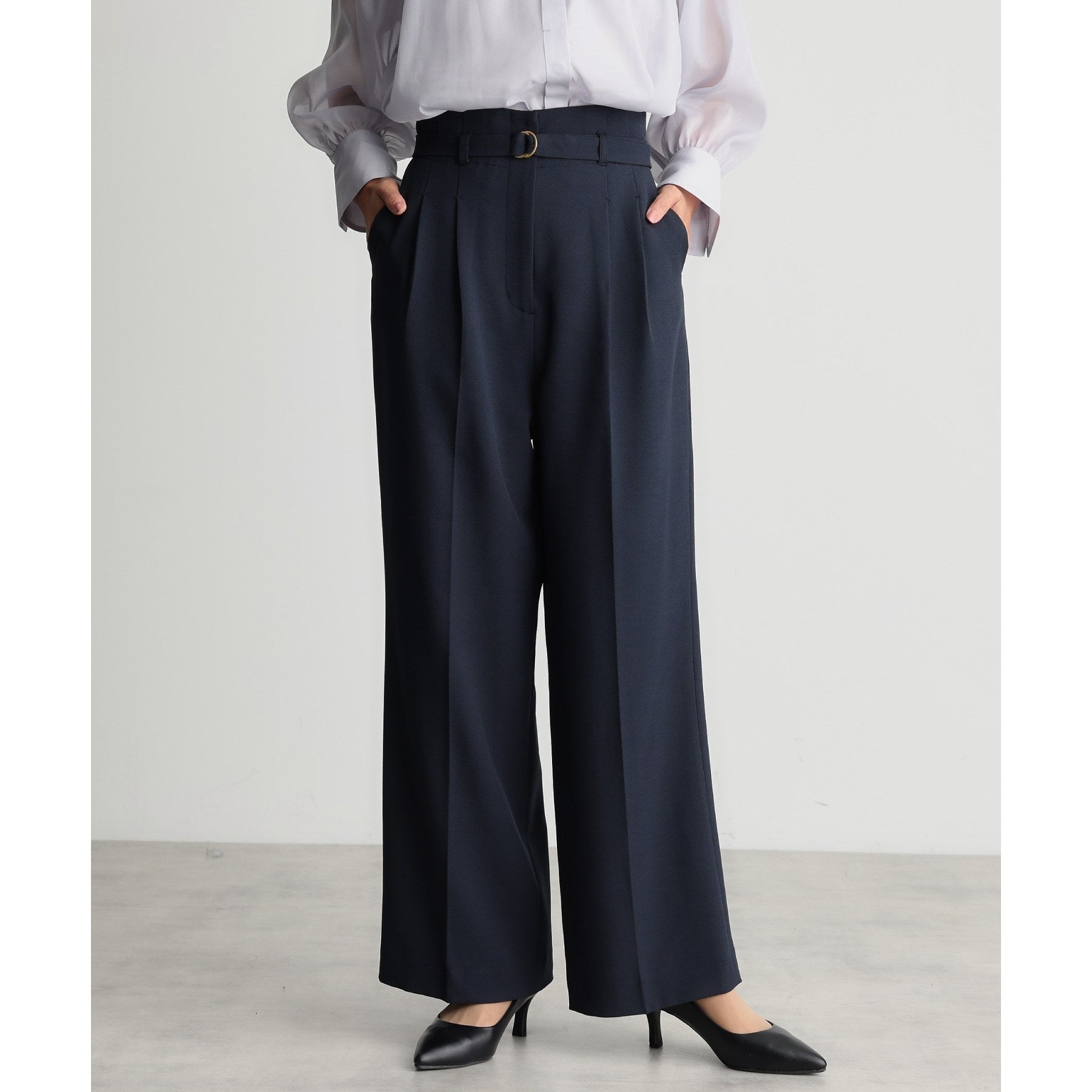 ザ ショップ ティーケー (ウィメン) THE SHOP TK(Women) CAVIAN 2タックワイドパンツ (ネイビー(094)) ネイビー(094)