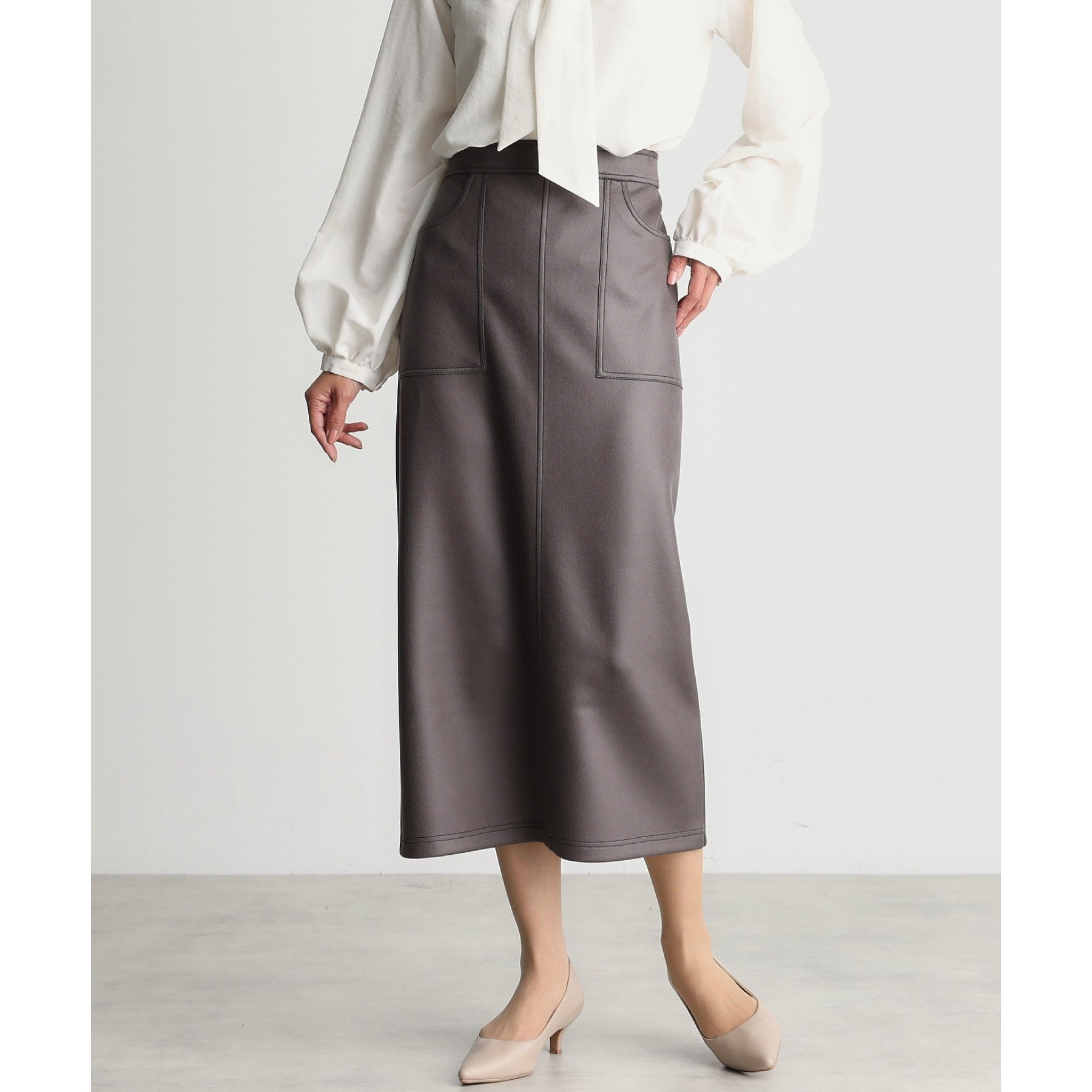 ザ ショップ ティーケー (ウィメン) THE SHOP TK(Women) レザー調タイトスカート (スミクロ(018)) スミクロ(018)