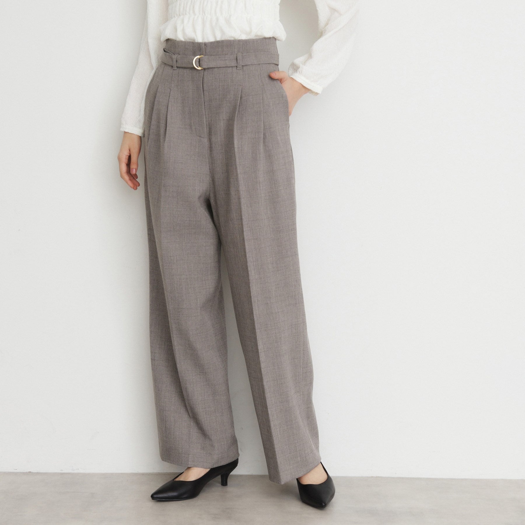 ザ ショップ ティーケー (ウィメン) THE SHOP TK(Women) 【ONOFF活躍/セレモニー/通勤】CAVIAN タックワイドパンツ/洗える (チャコールグレー(014)) チャコールグレー(014)
