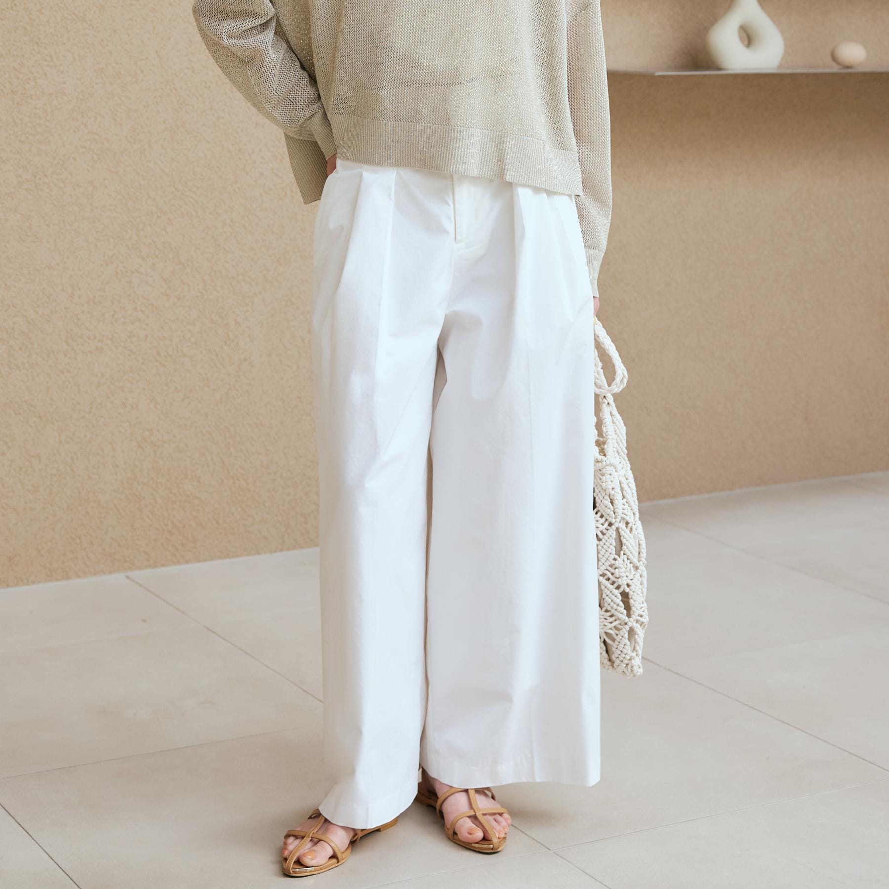 ザ ショップ ティーケー (ウィメン) THE SHOP TK(Women) コットンナイロン2タックワイドパンツ (オフホワイト(003)) オフホワイト(003)