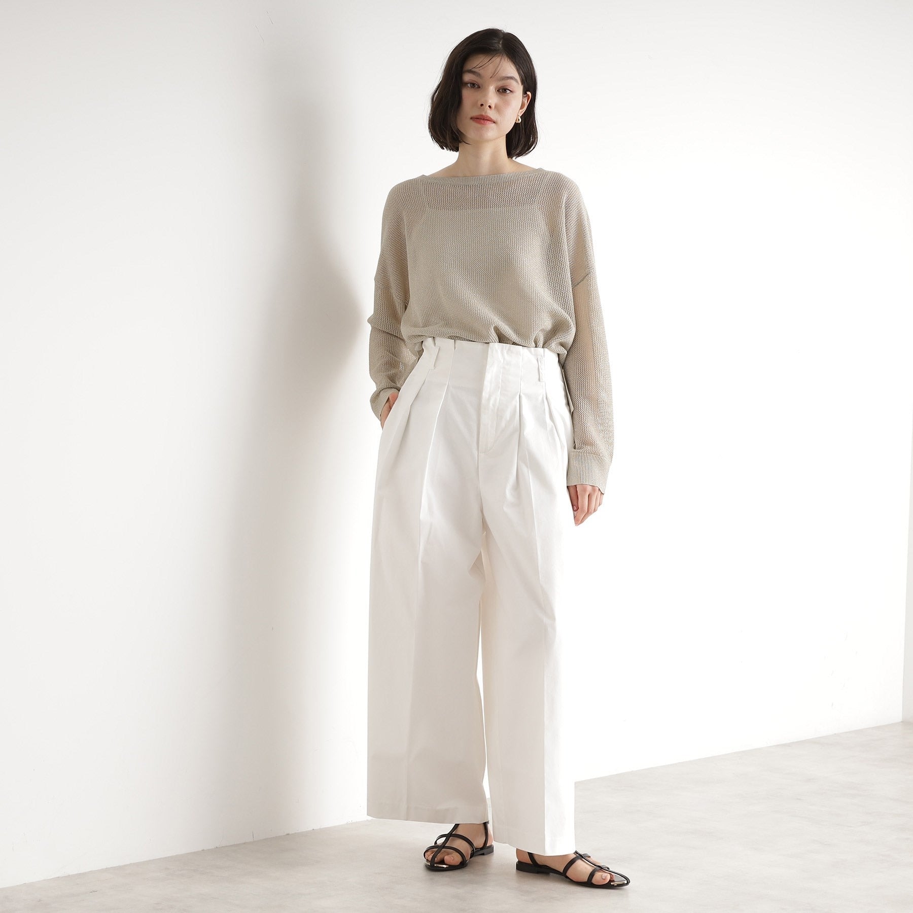 ザ ショップ ティーケー (ウィメン) THE SHOP TK(Women) コットンナイロン2タックワイドパンツ (オフホワイト(003)) オフホワイト(003)