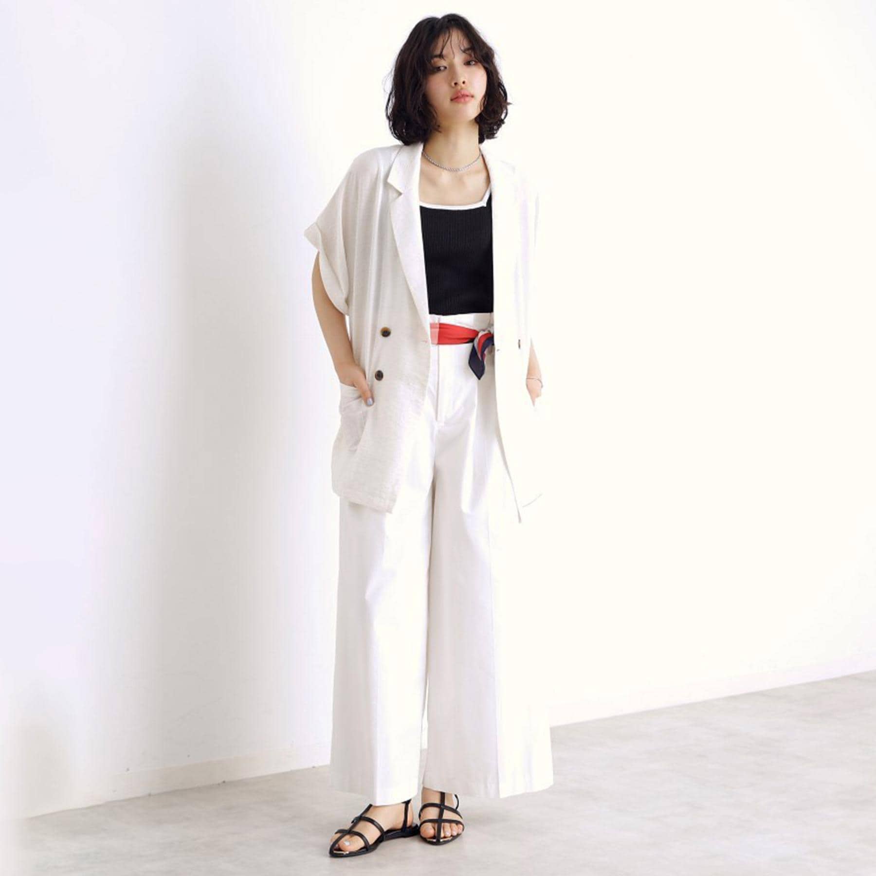 ザ ショップ ティーケー (ウィメン) THE SHOP TK(Women) コットンナイロン2タックワイドパンツ (オフホワイト(003)) オフホワイト(003)