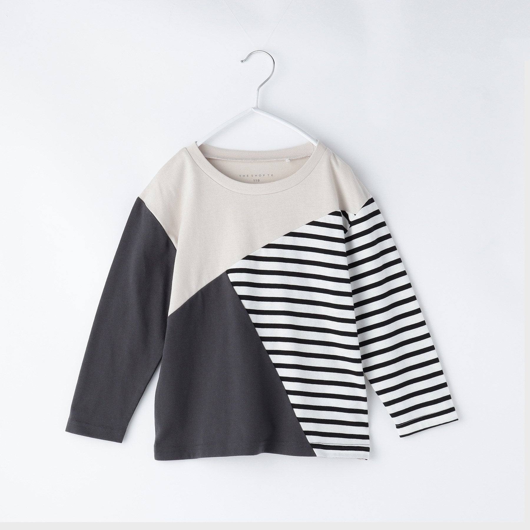 THE SHOP TK 【100-150】Diagonal Color Block Long Sleeve Tee