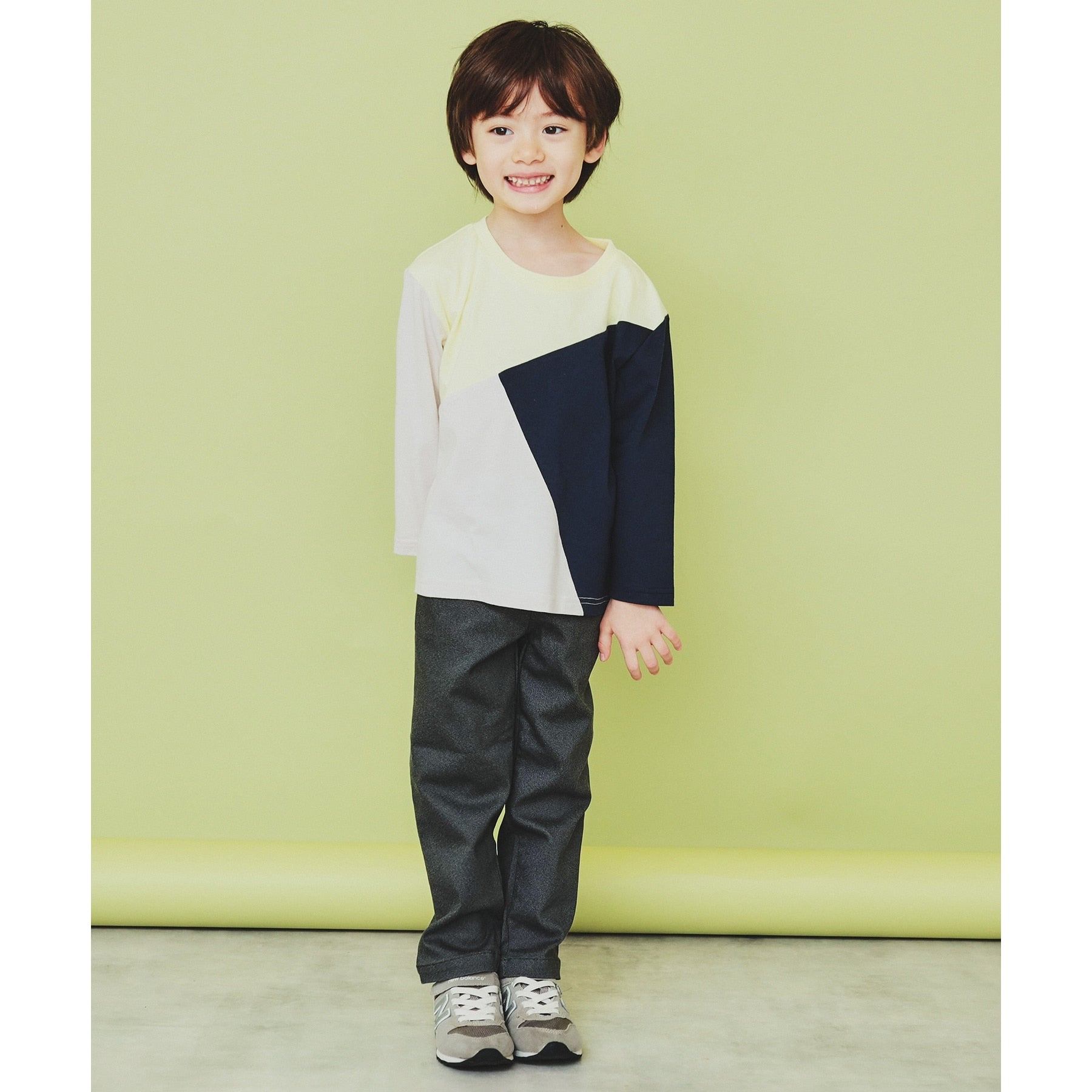 THE SHOP TK 【100-150】Diagonal Color Block Long Sleeve Tee