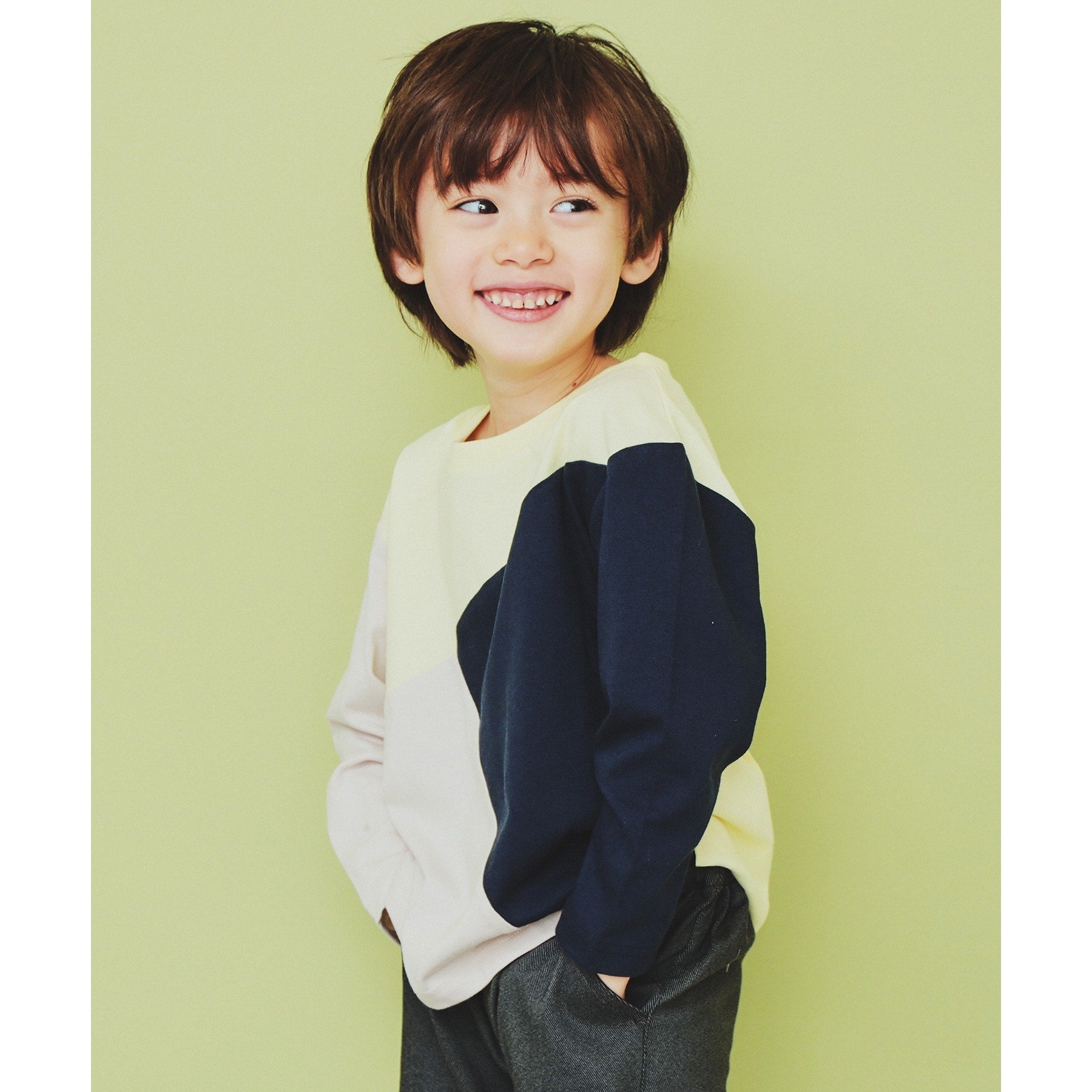 THE SHOP TK 【100-150】Diagonal Color Block Long Sleeve Tee