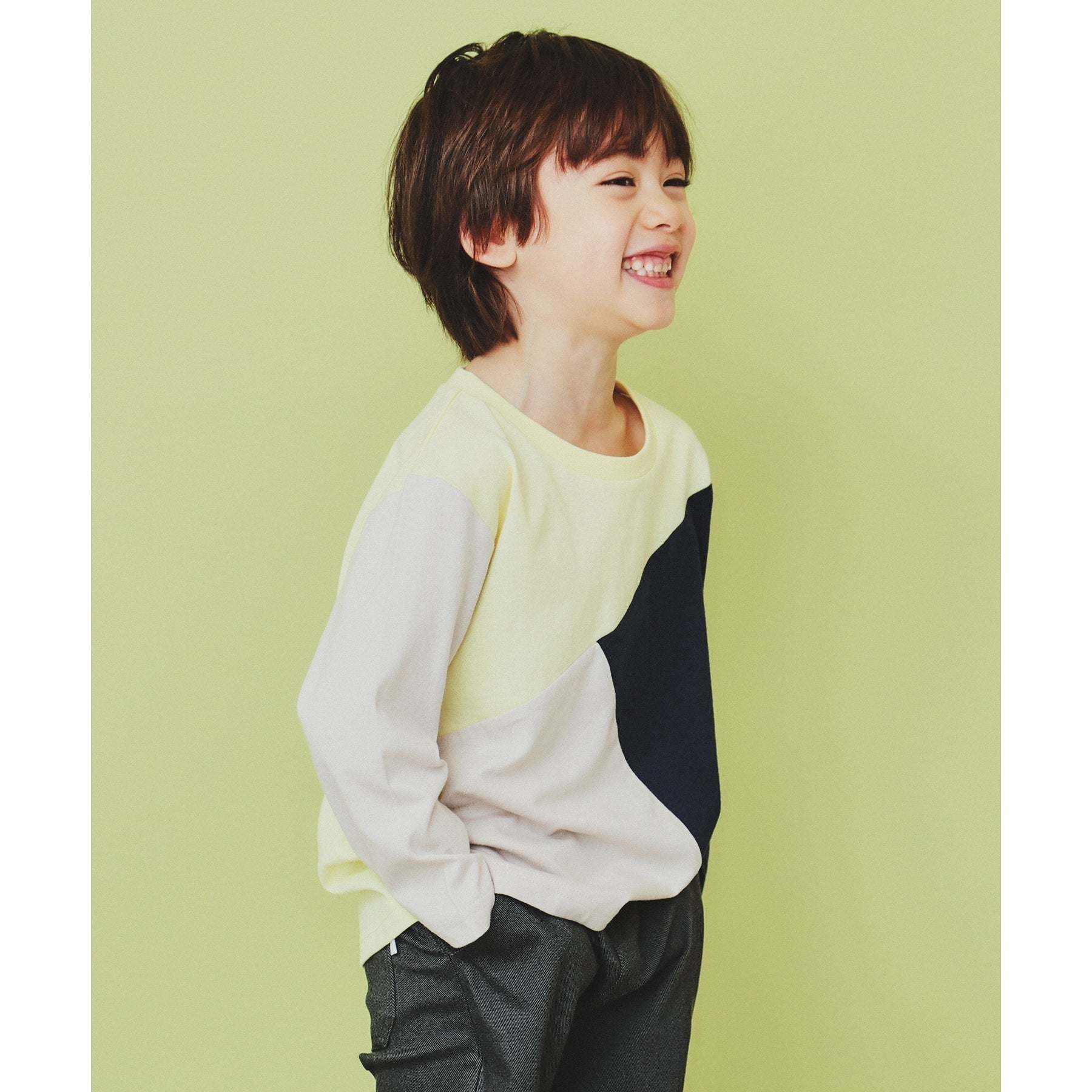 THE SHOP TK 【100-150】Diagonal Color Block Long Sleeve Tee