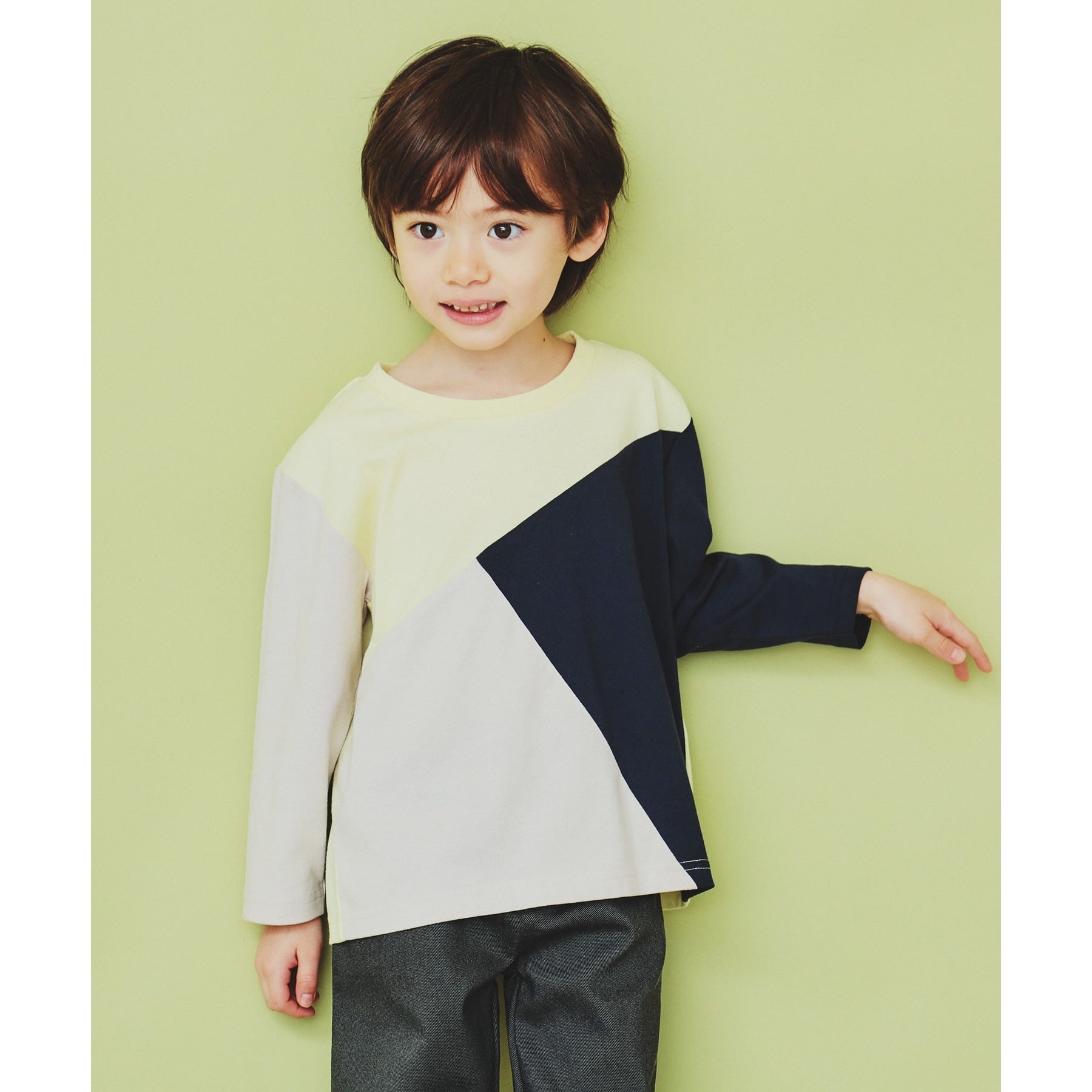 THE SHOP TK 【100-150】Diagonal Color Block Long Sleeve Tee