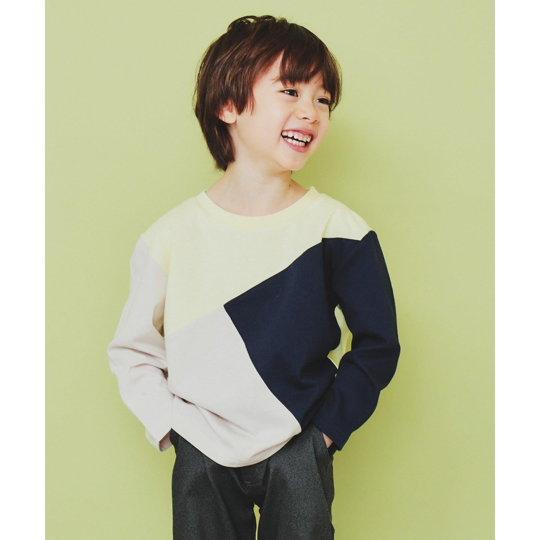 THE SHOP TK 【100-150】Diagonal Color Block Long Sleeve Tee