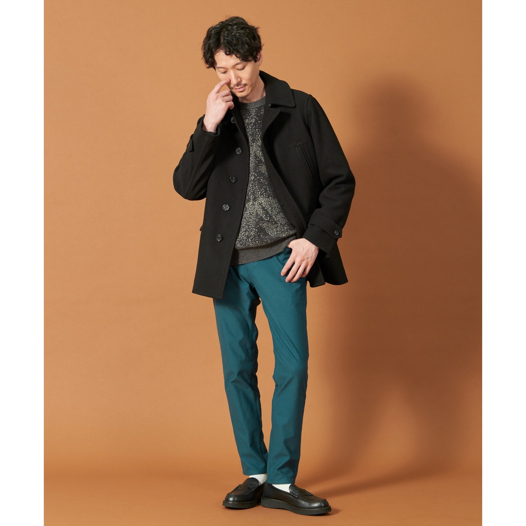 ザ ショップ ティーケー(メンズ) THE SHOP TK(Men) プレミアムスキニーパンツWARM ver 360°ストレッチ/裏起毛 (ブルーグリーン(097)) ブルーグリーン(097)