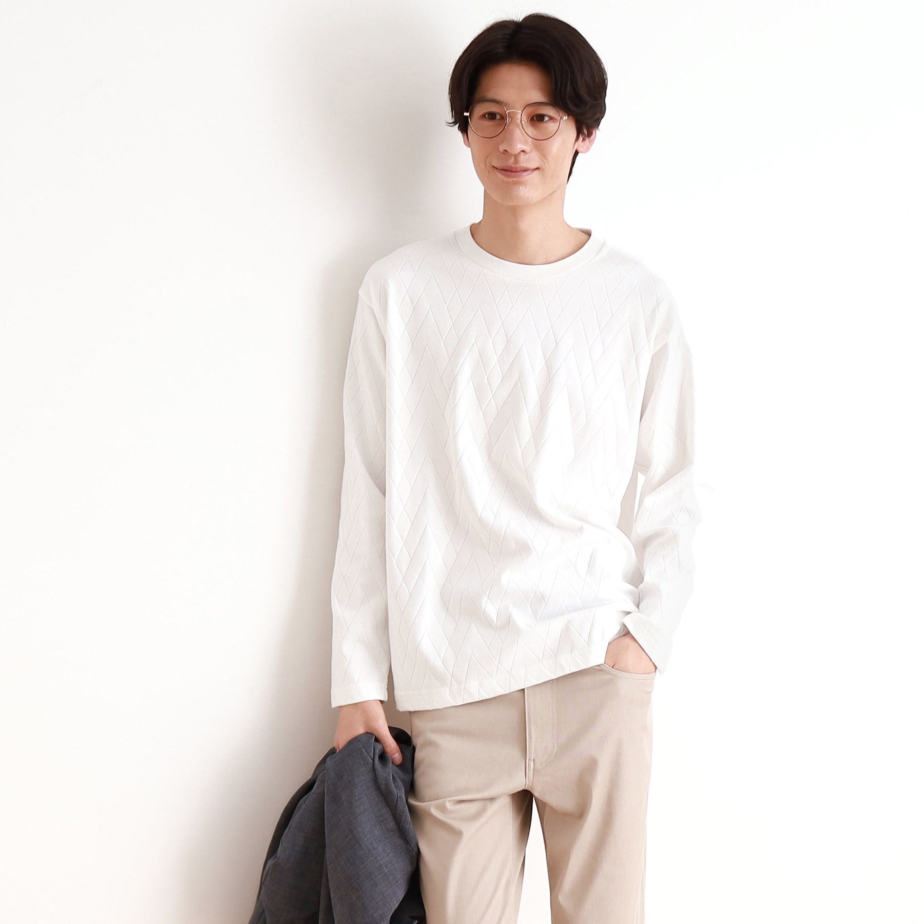 ザ ショップ ティーケー(メンズ) THE SHOP TK(Men) ジオメトリックリンクス長袖Tシャツ ON/OFF兼用 (オフホワイト(003)) オフホワイト(003)