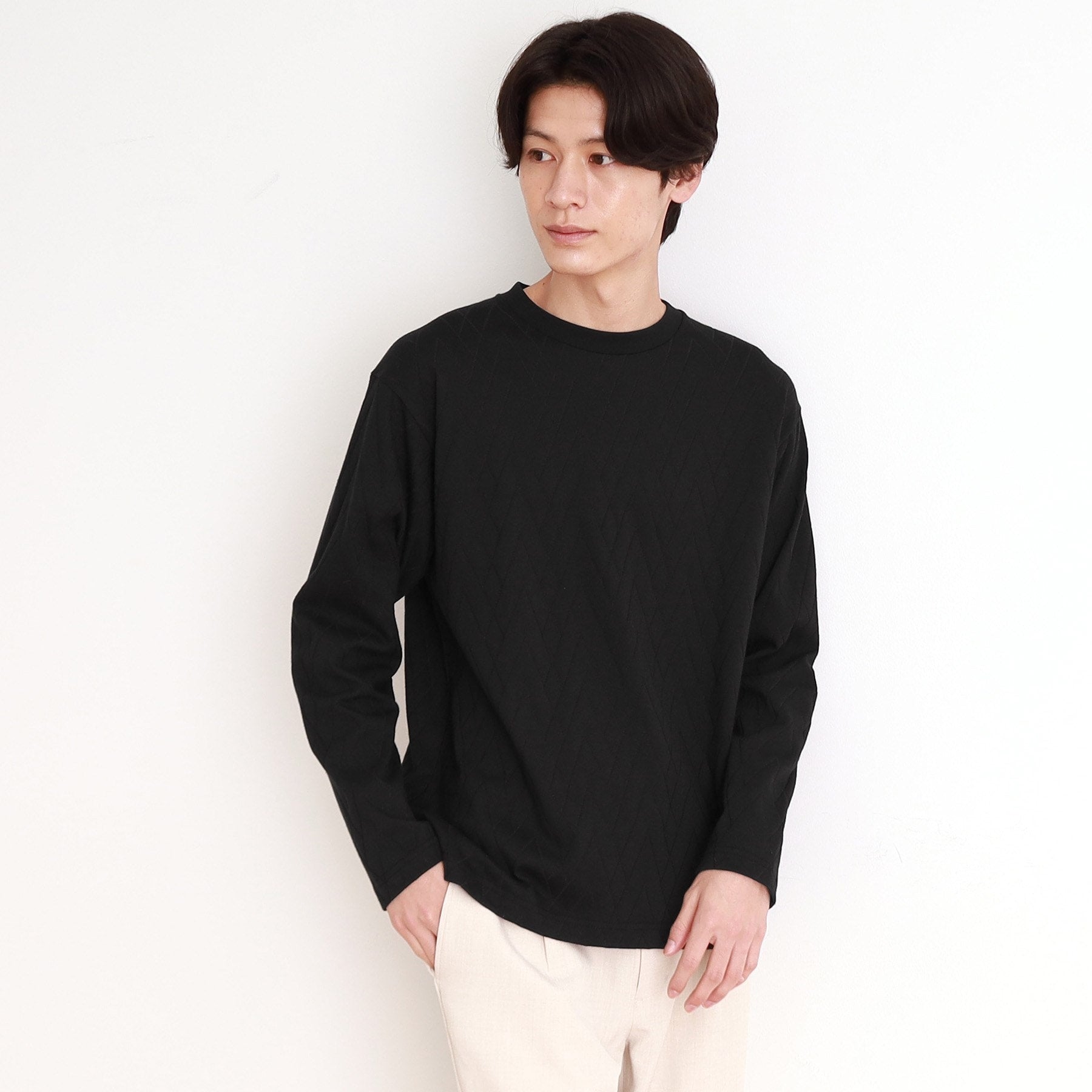 ザ ショップ ティーケー(メンズ) THE SHOP TK(Men) ジオメトリックリンクス長袖Tシャツ ON/OFF兼用 (ブラック(019)) ブラック(019)