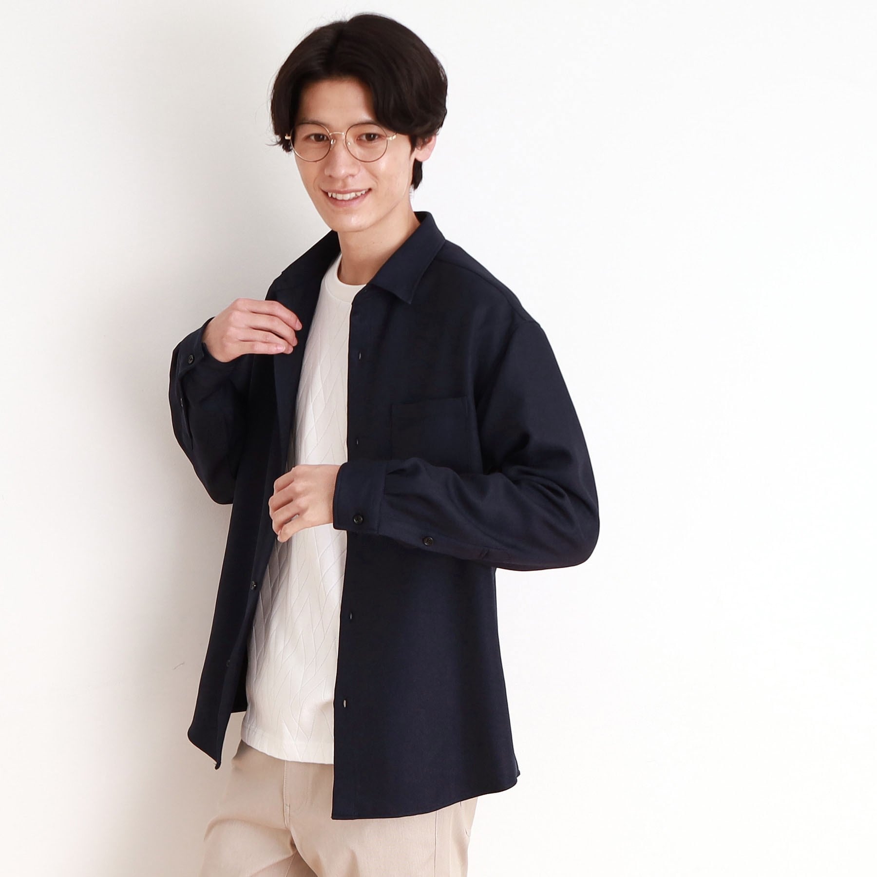 THE SHOP TK Wool-Like Herringbone Shirt Relaxed Silhouette