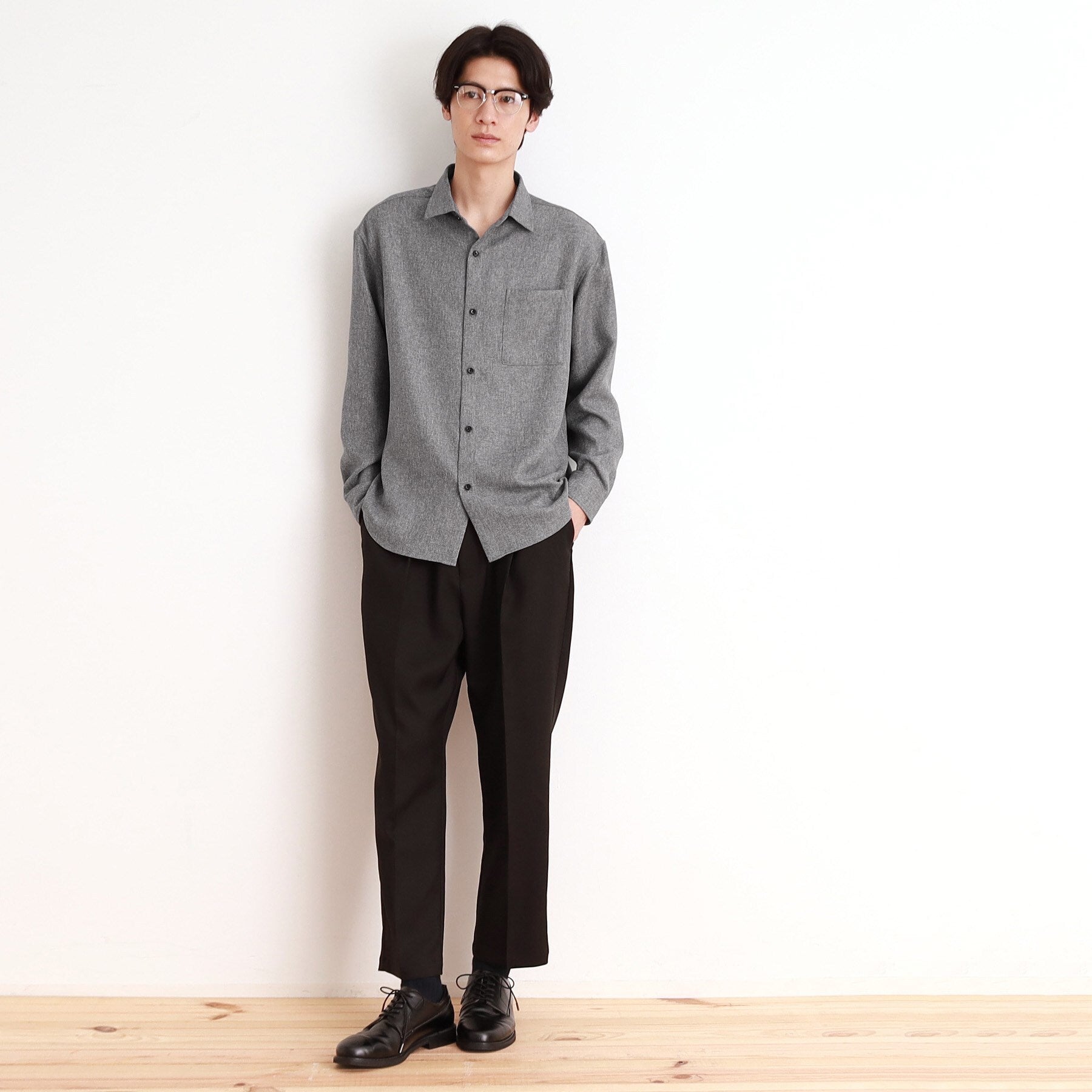 THE SHOP TK Wool-Like Herringbone Shirt Relaxed Silhouette