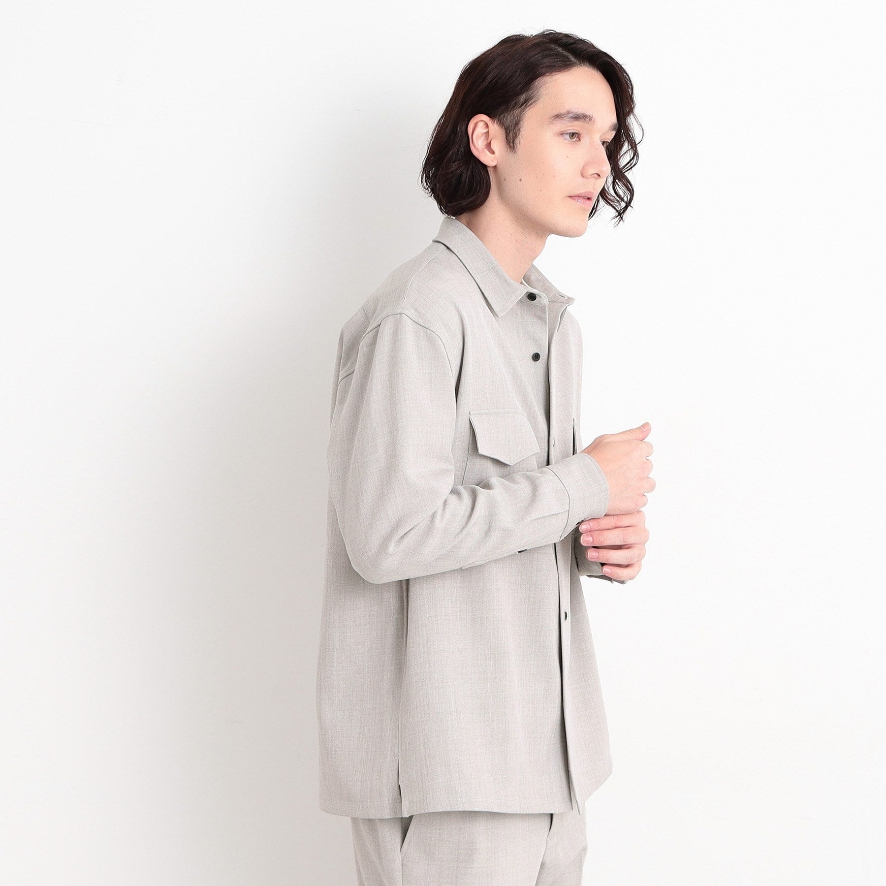 THE SHOP TK Recycled Sharkskin Double Flap Shirt Set Up Available