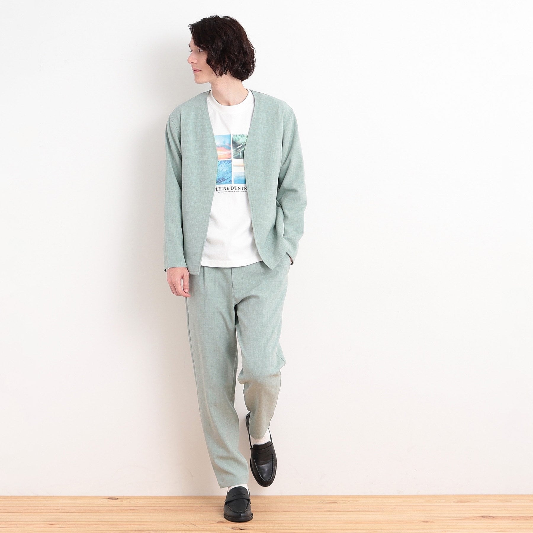 ザ ショップ ティーケー(メンズ) THE SHOP TK(Men) リサイクルシャークスキンノーカラーカーディガン セットアップ可 (ブルー(093)) ブルー(093)