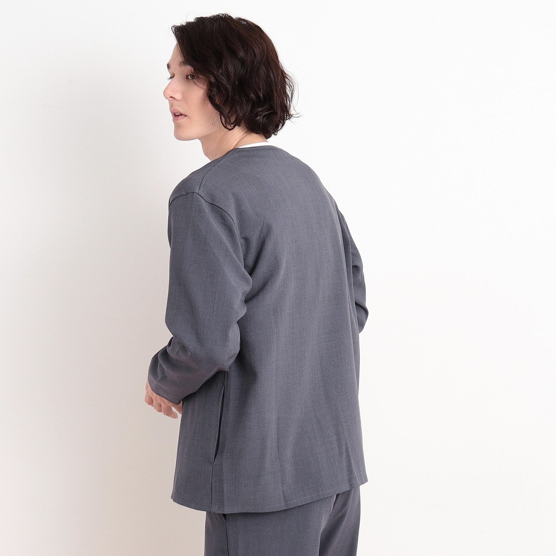 ザ ショップ ティーケー(メンズ) THE SHOP TK(Men) リサイクルシャークスキンノーカラーカーディガン セットアップ可 (ブルー(093)) ブルー(093)