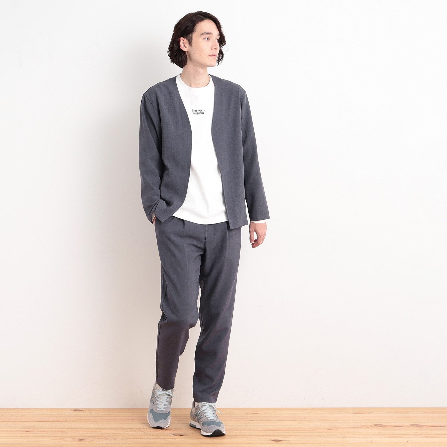 ザ ショップ ティーケー(メンズ) THE SHOP TK(Men) リサイクルシャークスキンノーカラーカーディガン セットアップ可 (ブルー(093)) ブルー(093)