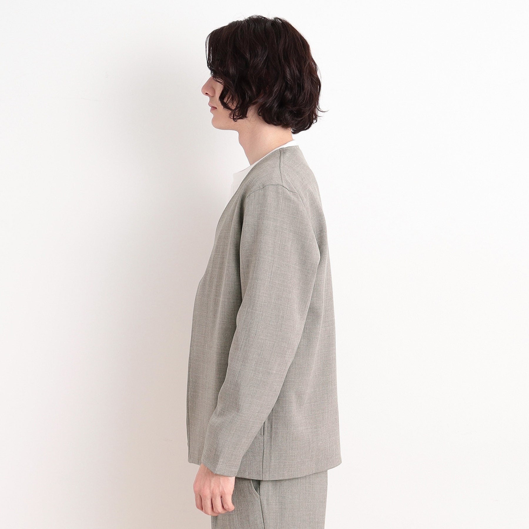 ザ ショップ ティーケー(メンズ) THE SHOP TK(Men) リサイクルシャークスキンノーカラーカーディガン セットアップ可 (ブルー(093)) ブルー(093)