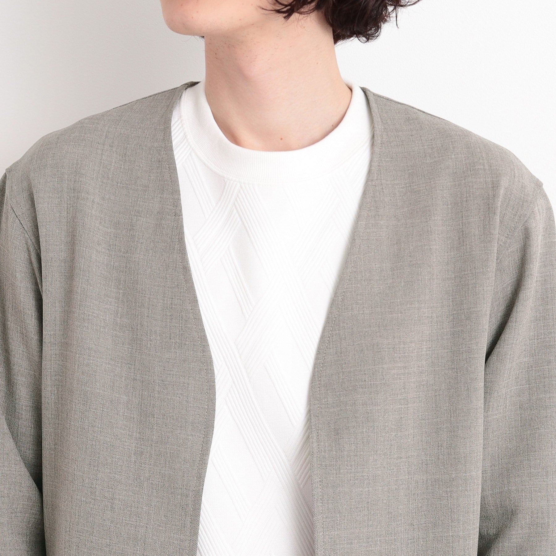 ザ ショップ ティーケー(メンズ) THE SHOP TK(Men) リサイクルシャークスキンノーカラーカーディガン セットアップ可 (ブルー(093)) ブルー(093)