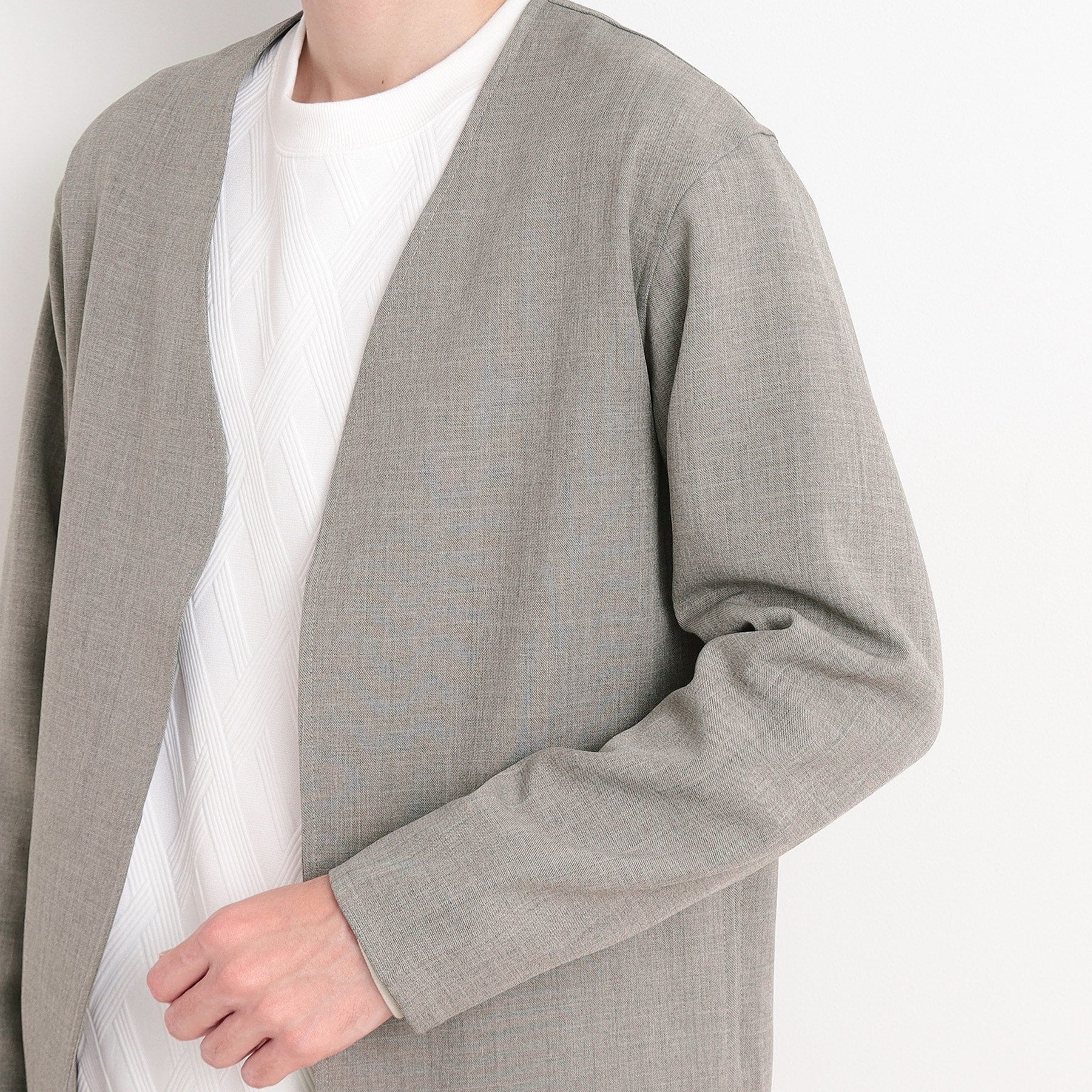 ザ ショップ ティーケー(メンズ) THE SHOP TK(Men) リサイクルシャークスキンノーカラーカーディガン セットアップ可 (ブルー(093)) ブルー(093)