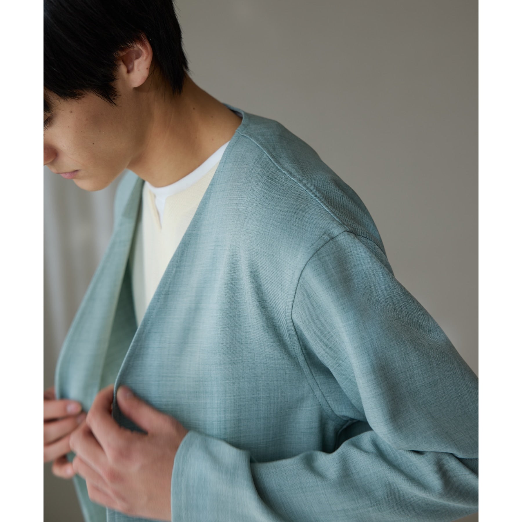 ザ ショップ ティーケー(メンズ) THE SHOP TK(Men) リサイクルシャークスキンノーカラーカーディガン セットアップ可 (ブルー(093)) ブルー(093)