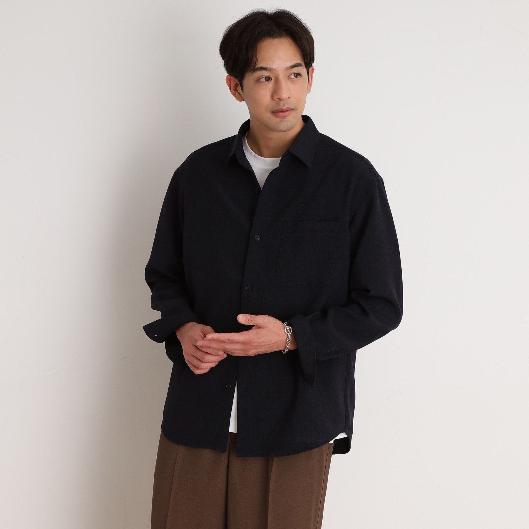 ザ ショップ ティーケー(メンズ) THE SHOP TK(Men) リネンライクレギュラーカラーシャツ セットアップ可 (ネイビー(094)) ネイビー(094)