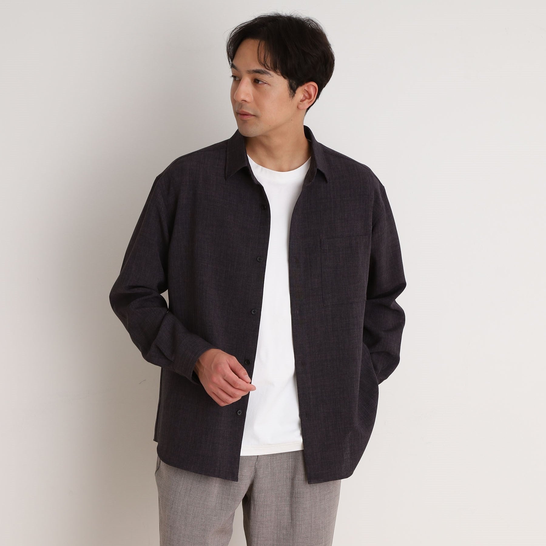 ザ ショップ ティーケー(メンズ) THE SHOP TK(Men) リネンライクレギュラーカラーシャツ セットアップ可 (チャコールグレー(014)) チャコールグレー(014)