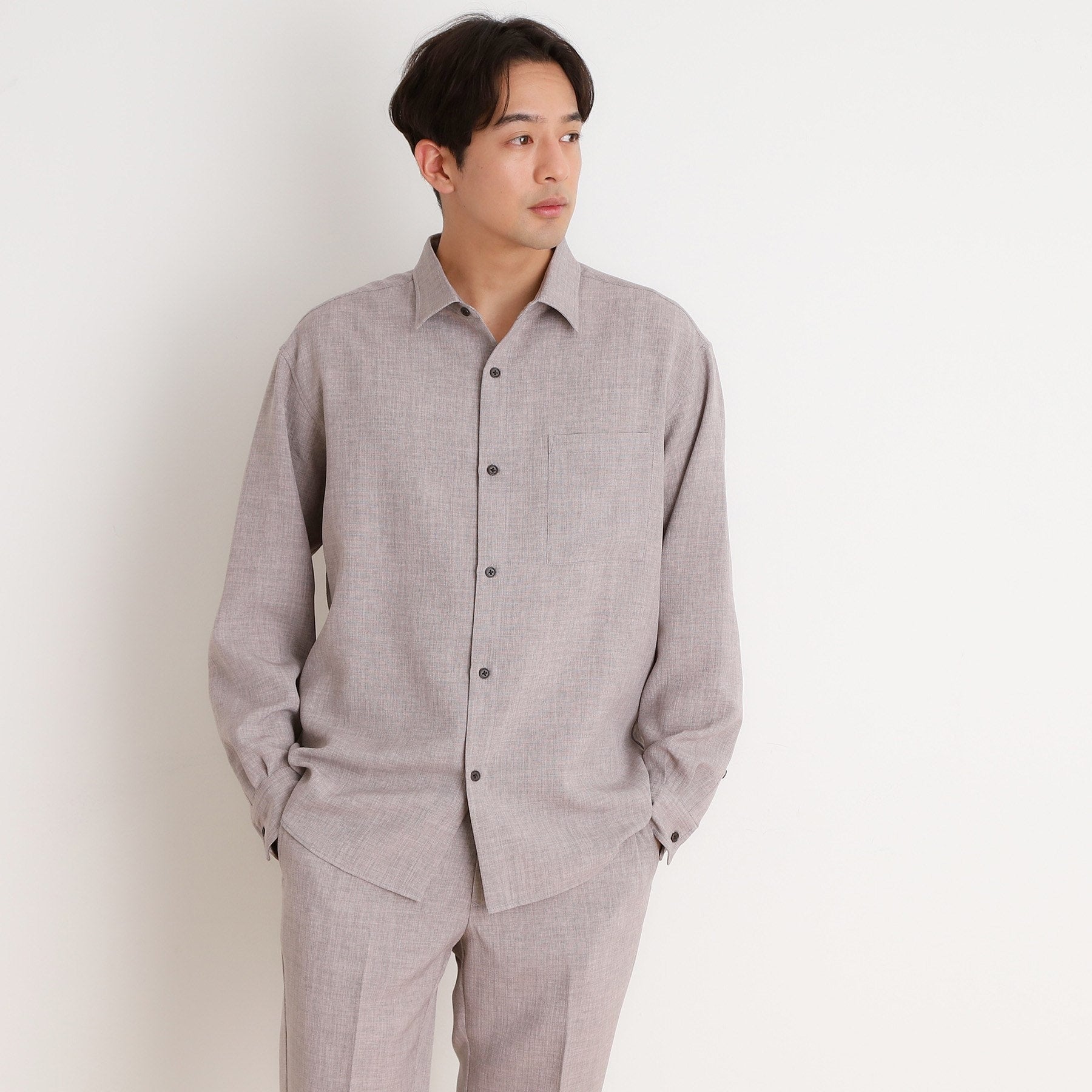 ザ ショップ ティーケー(メンズ) THE SHOP TK(Men) リネンライクレギュラーカラーシャツ セットアップ可 (ライトベージュ(051)) ライトベージュ(051)