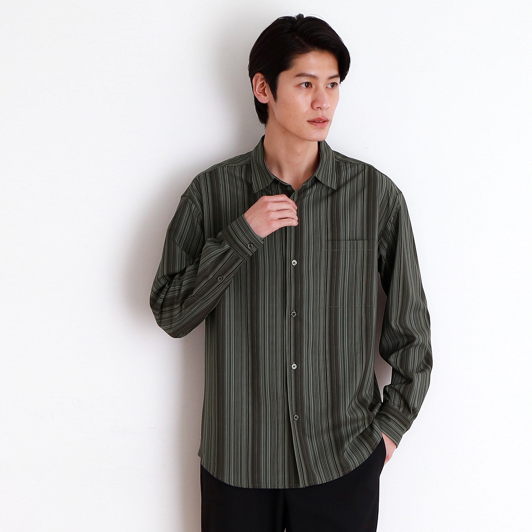 ザ ショップ ティーケー(メンズ) THE SHOP TK(Men) マルチストライプロングスリーブシャツ (ブラック(319)) ブラック(319)