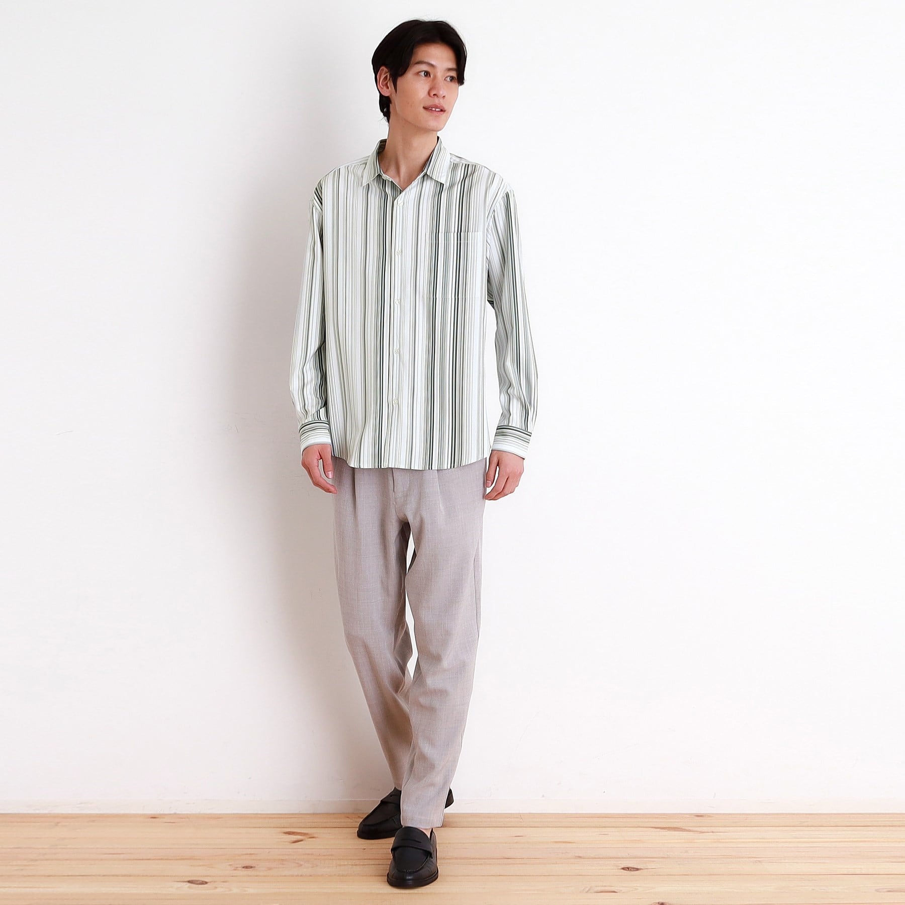 ザ ショップ ティーケー(メンズ) THE SHOP TK(Men) マルチストライプロングスリーブシャツ (ブラック(319)) ブラック(319)