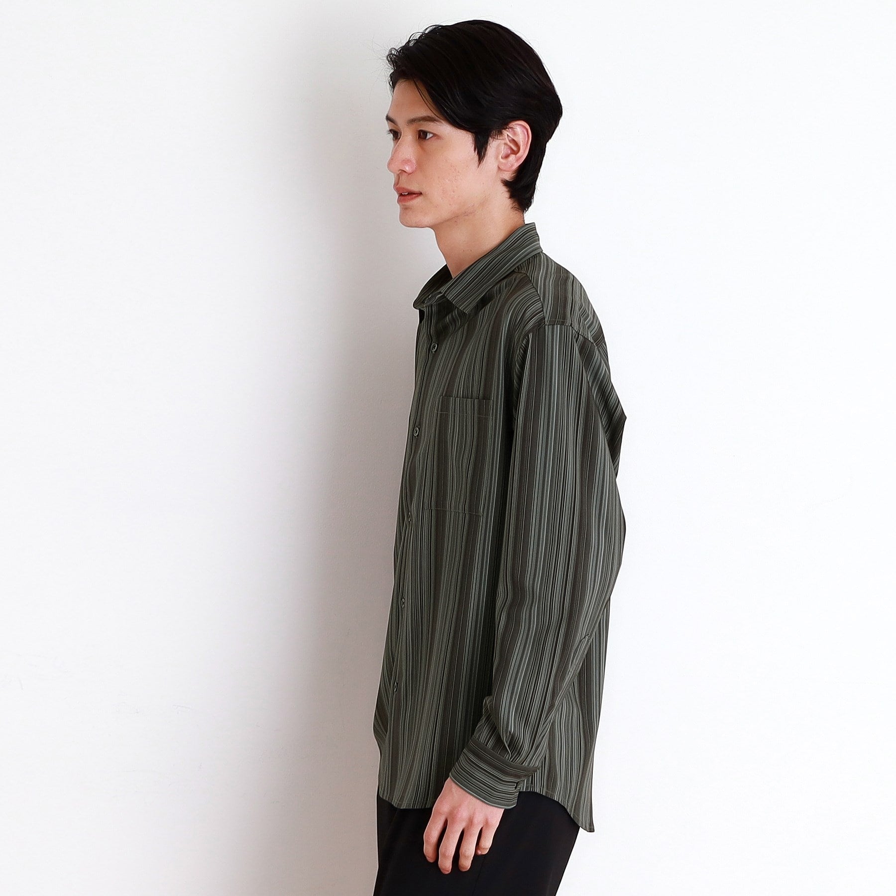 ザ ショップ ティーケー(メンズ) THE SHOP TK(Men) マルチストライプロングスリーブシャツ (ブラック(319)) ブラック(319)