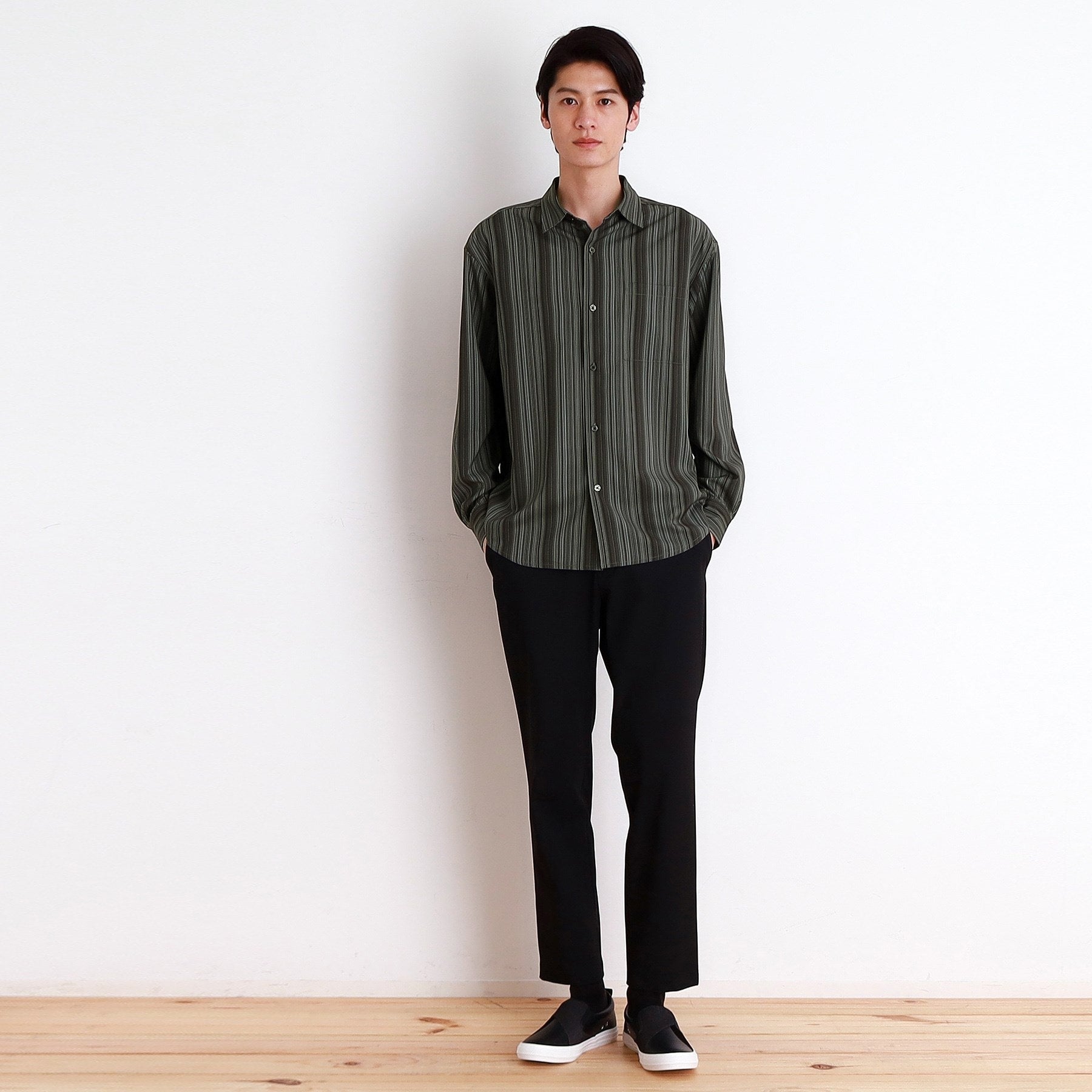 ザ ショップ ティーケー(メンズ) THE SHOP TK(Men) マルチストライプロングスリーブシャツ (ブラック(319)) ブラック(319)