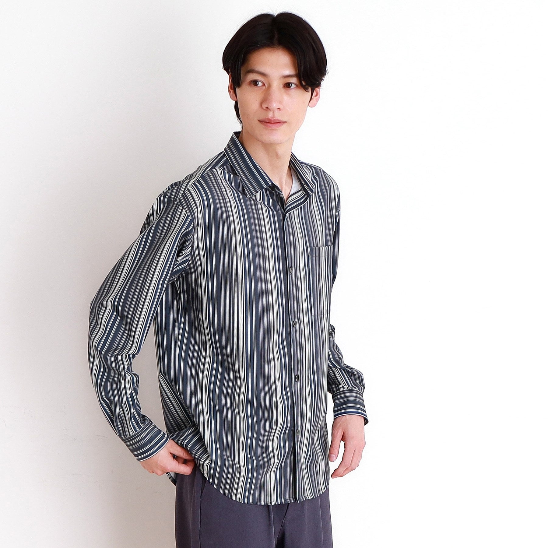 ザ ショップ ティーケー(メンズ) THE SHOP TK(Men) マルチストライプロングスリーブシャツ (ブラック(319)) ブラック(319)