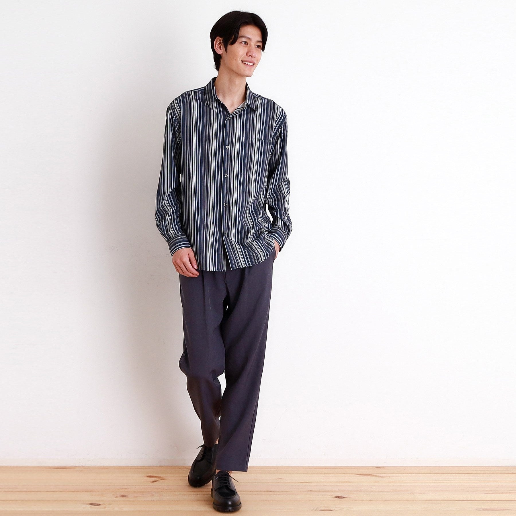 ザ ショップ ティーケー(メンズ) THE SHOP TK(Men) マルチストライプロングスリーブシャツ (ブラック(319)) ブラック(319)