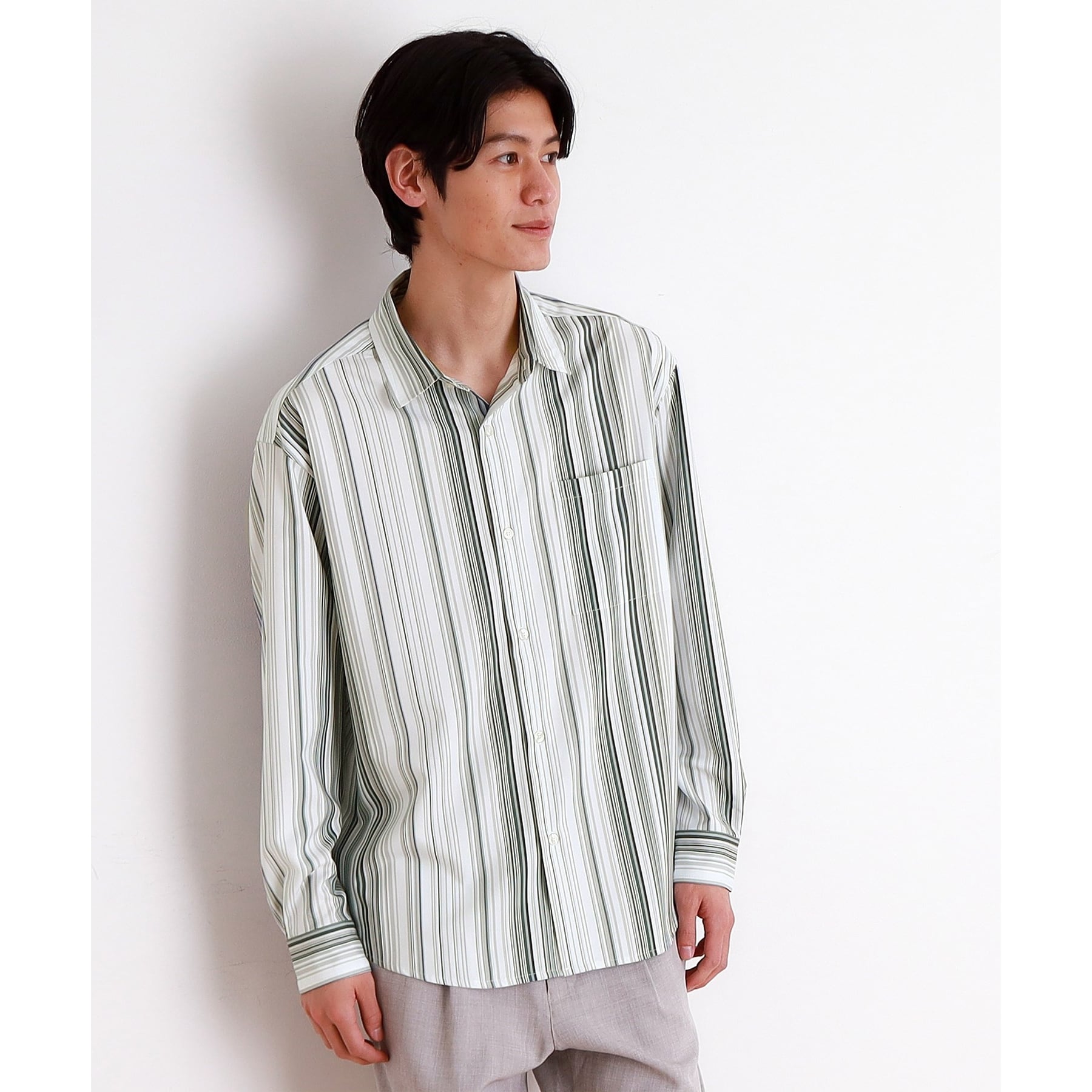 ザ ショップ ティーケー(メンズ) THE SHOP TK(Men) マルチストライプロングスリーブシャツ (ブラック(319)) ブラック(319)