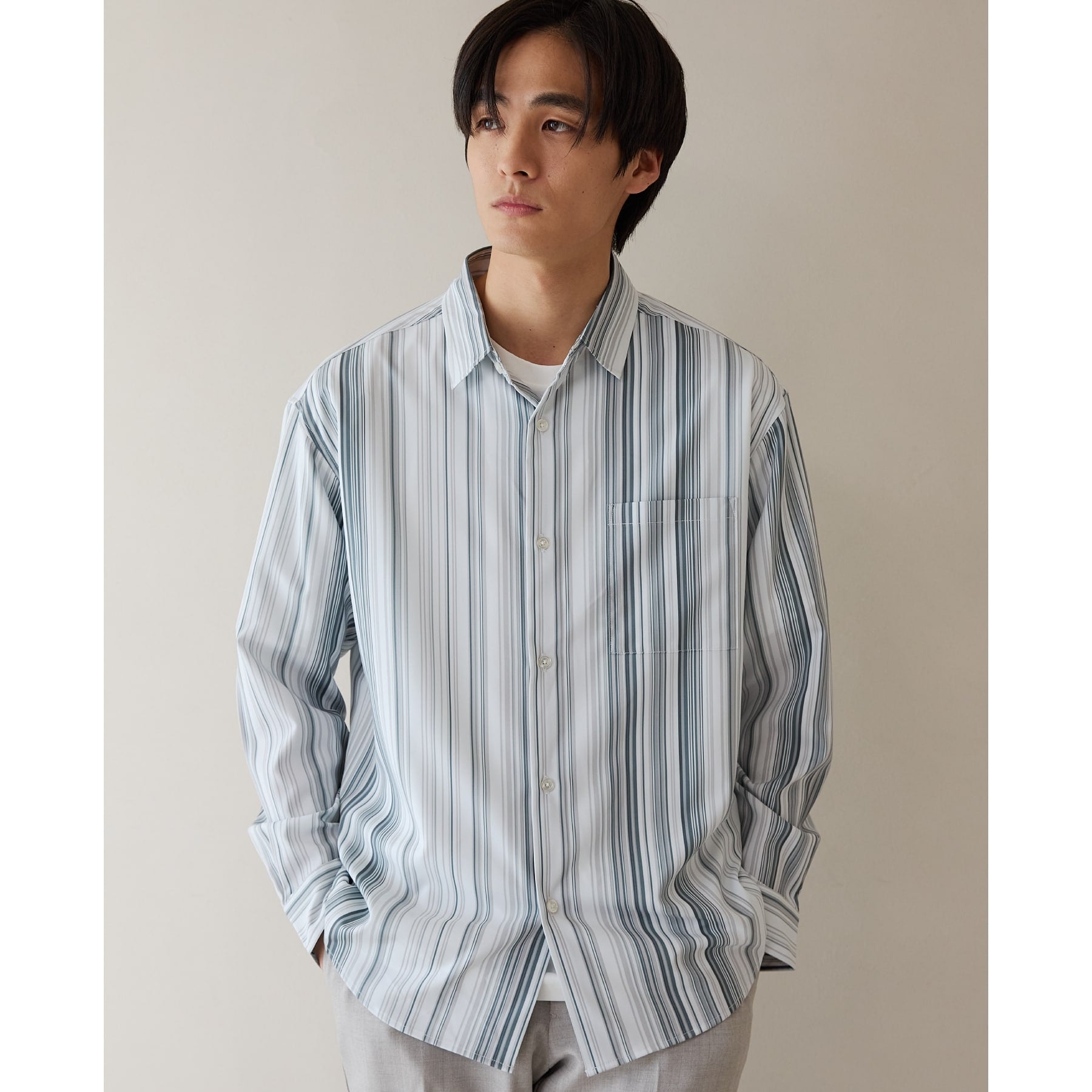 ザ ショップ ティーケー(メンズ) THE SHOP TK(Men) マルチストライプロングスリーブシャツ (オフホワイト(303)) オフホワイト(303)