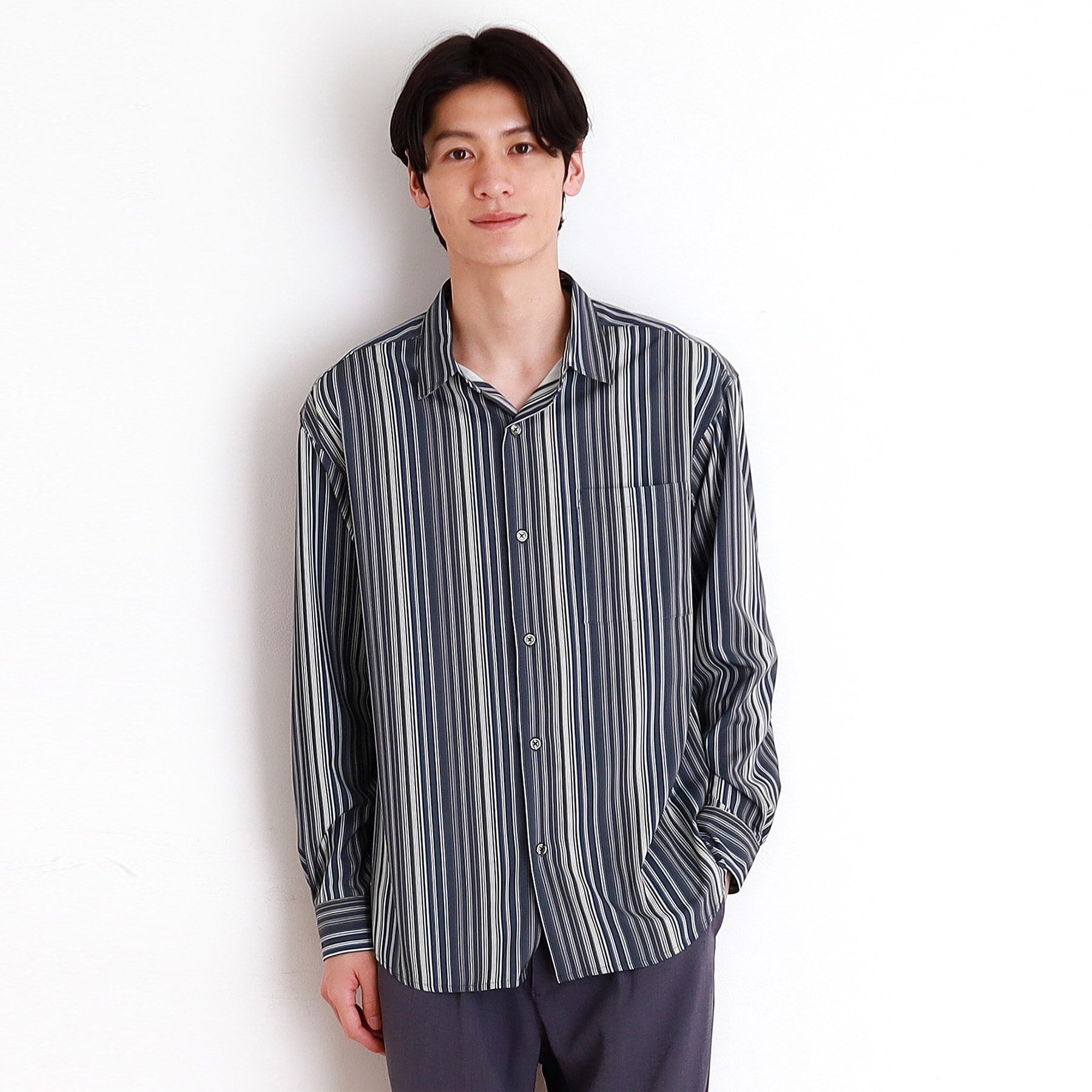 ザ ショップ ティーケー(メンズ) THE SHOP TK(Men) マルチストライプロングスリーブシャツ (ネイビー(394)) ネイビー(394)