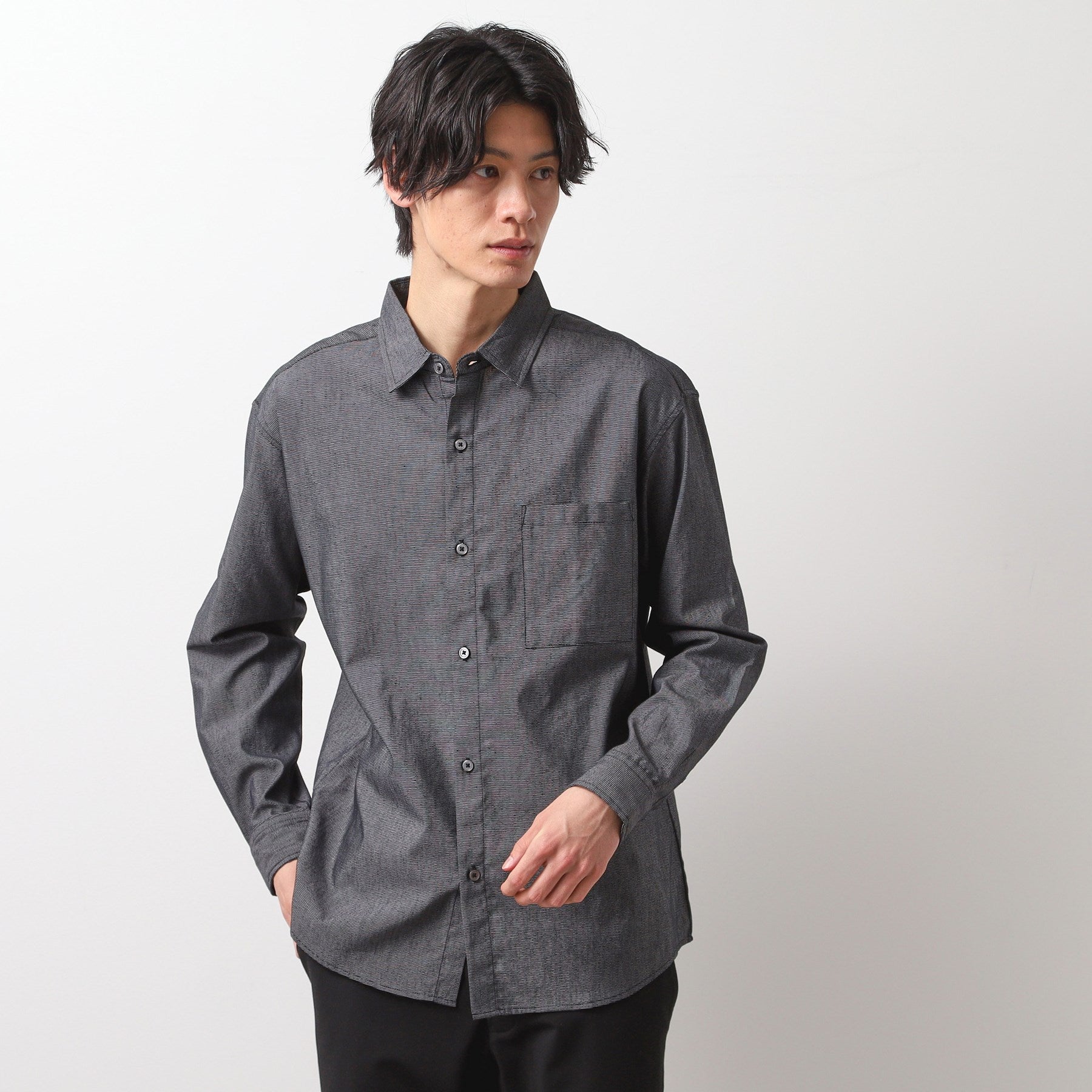 ザ ショップ ティーケー(メンズ) THE SHOP TK(Men) 綿麻ポリCOOLMAX(R)シャツLS (ブラック(019)) ブラック(019)