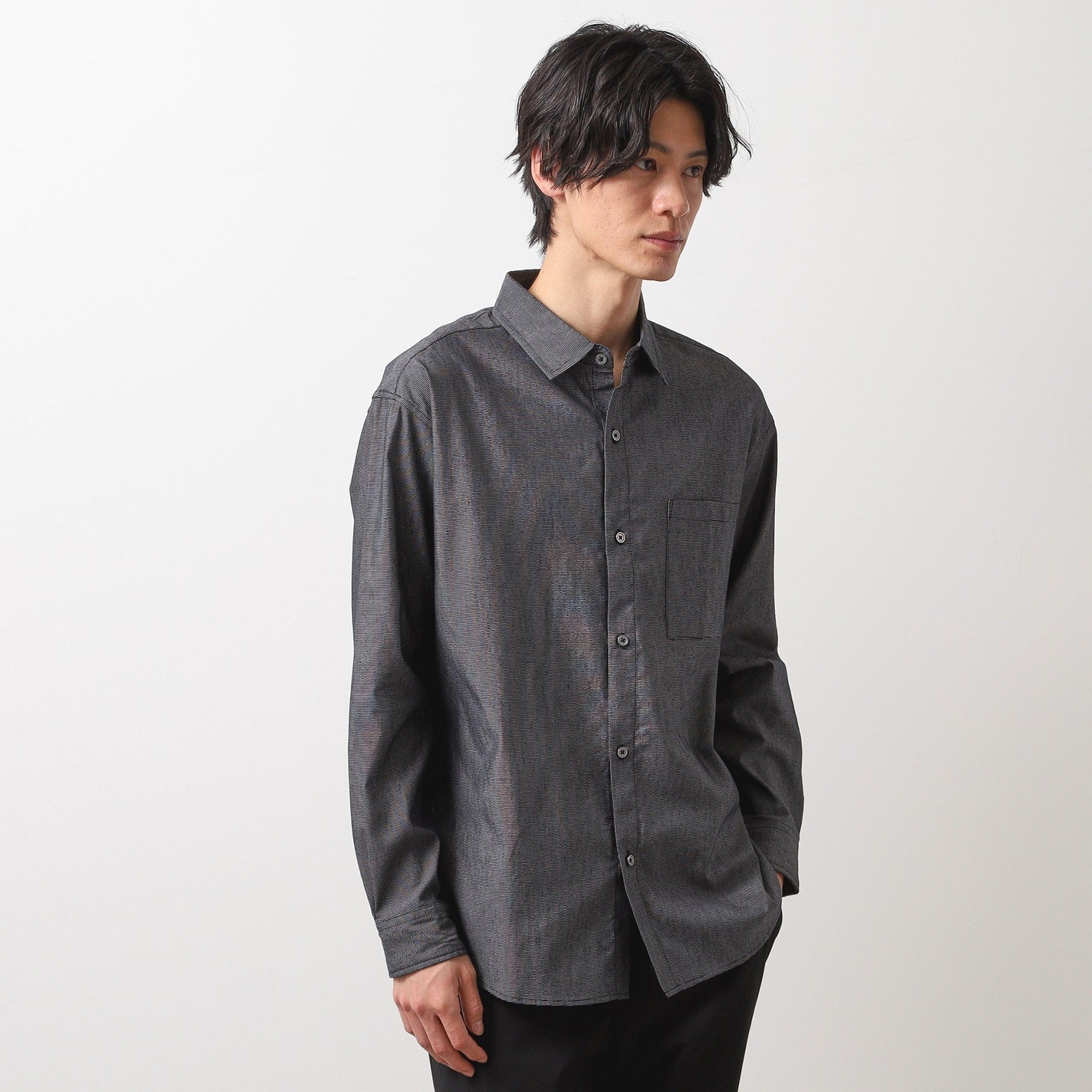 ザ ショップ ティーケー(メンズ) THE SHOP TK(Men) 綿麻ポリCOOLMAX(R)シャツLS (ブラック(019)) ブラック(019)