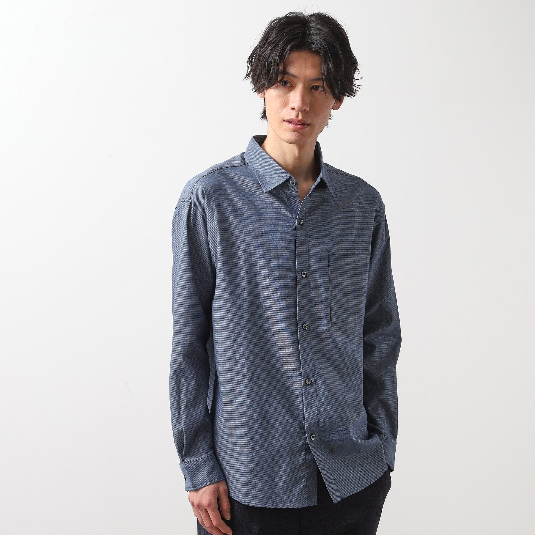 ザ ショップ ティーケー(メンズ) THE SHOP TK(Men) 綿麻ポリCOOLMAX(R)シャツLS (ブルー(093)) ブルー(093)