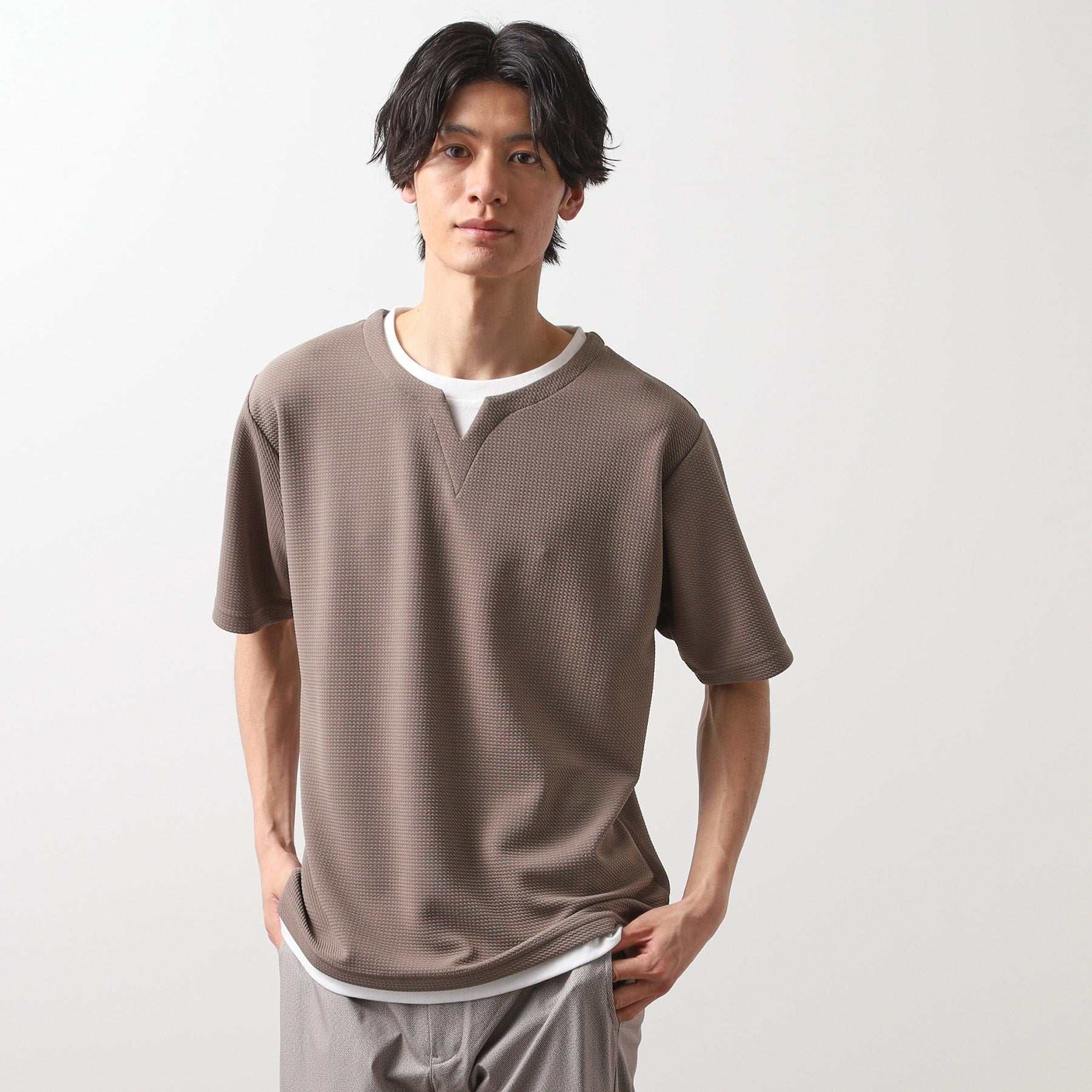 ザ ショップ ティーケー(メンズ) THE SHOP TK(Men) ミニフクレキーネックプルオーバー SS (ブルー(092)) ブルー(092)