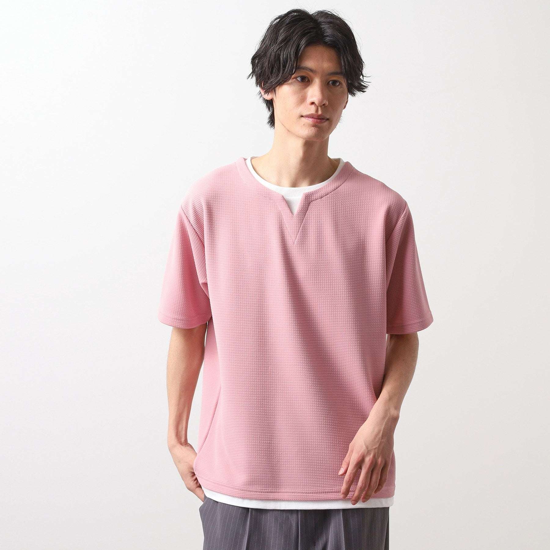 ザ ショップ ティーケー(メンズ) THE SHOP TK(Men) ミニフクレキーネックプルオーバー SS (ブルー(092)) ブルー(092)