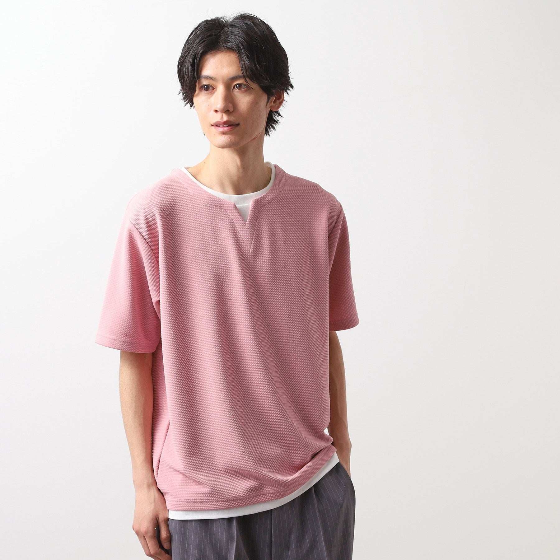 ザ ショップ ティーケー(メンズ) THE SHOP TK(Men) ミニフクレキーネックプルオーバー SS (ブルー(092)) ブルー(092)